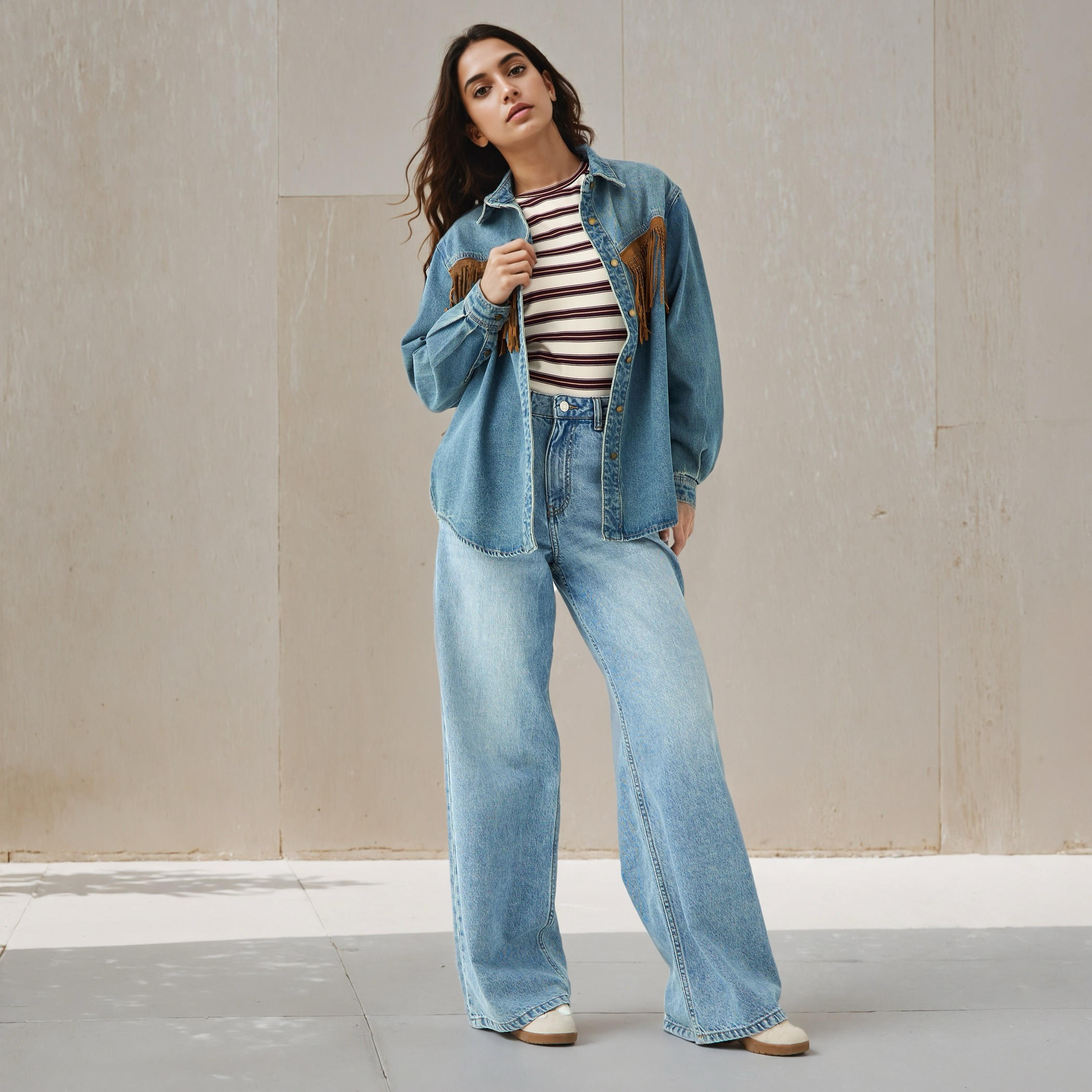جاكيت دينم بتفاصيل شراشيب من تو إكستريمز-women-winterwear-coatsandjackets-jackets-image-2