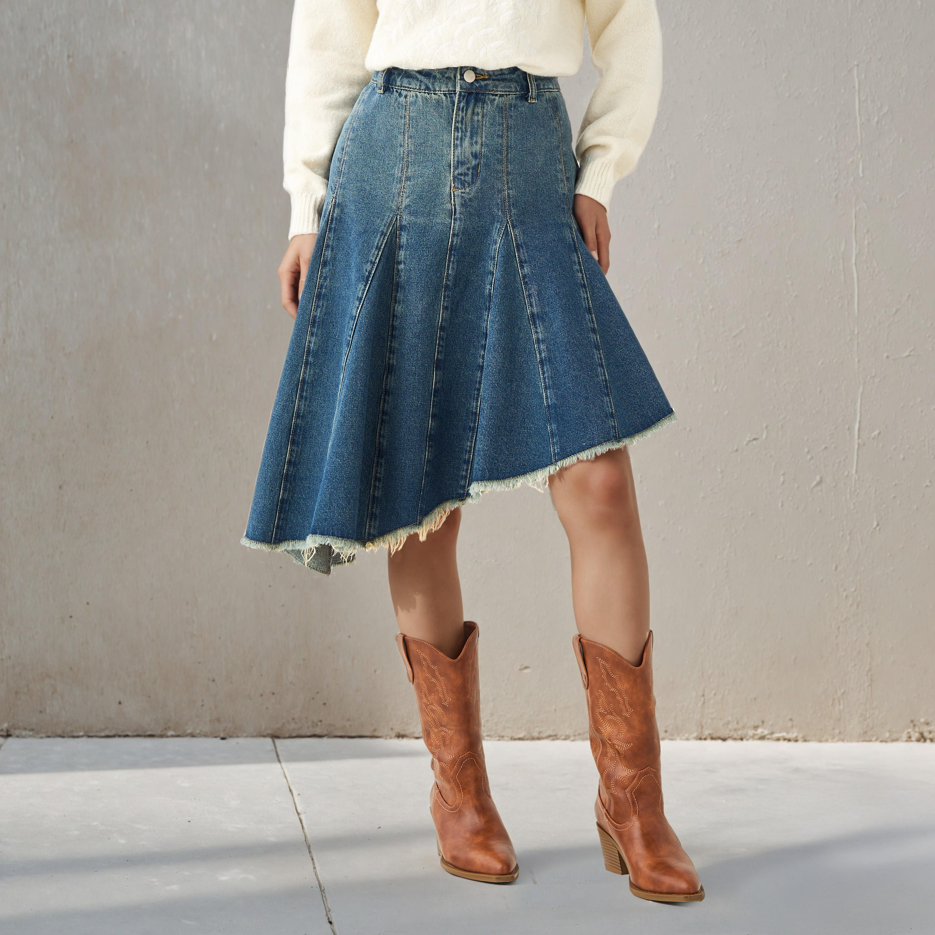 تنورة دينم بحافة غير متماثلة من تو إكستريمز-women-clothing-bottoms-skirts-image-1
