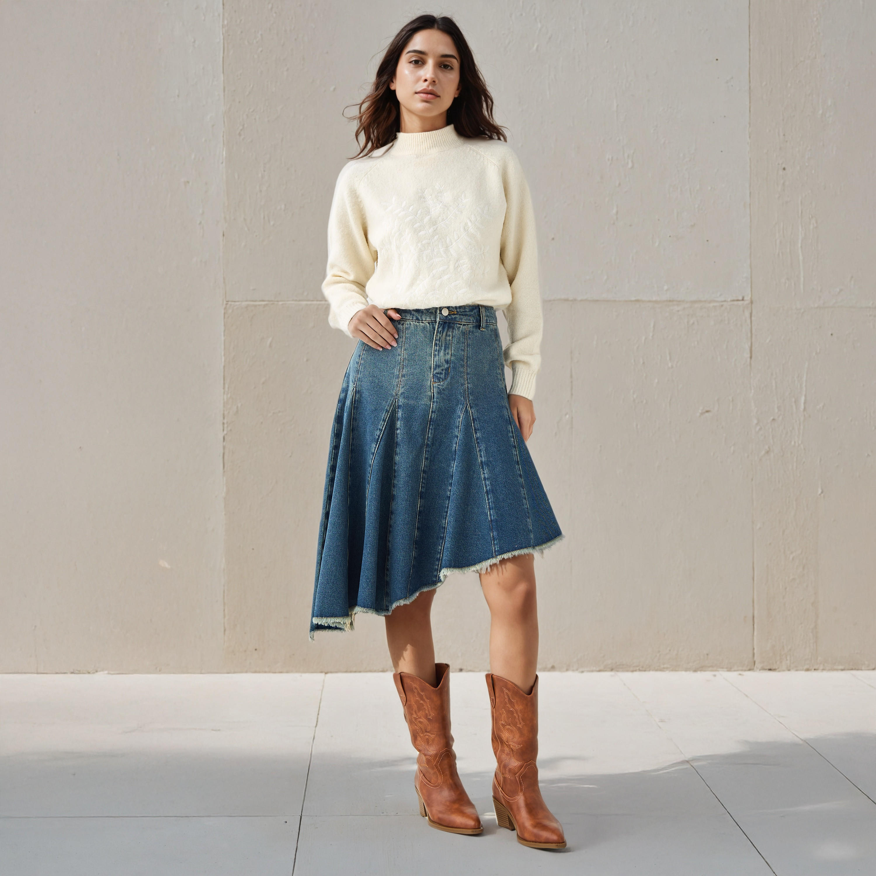تنورة دينم بحافة غير متماثلة من تو إكستريمز-women-clothing-bottoms-skirts-image-2