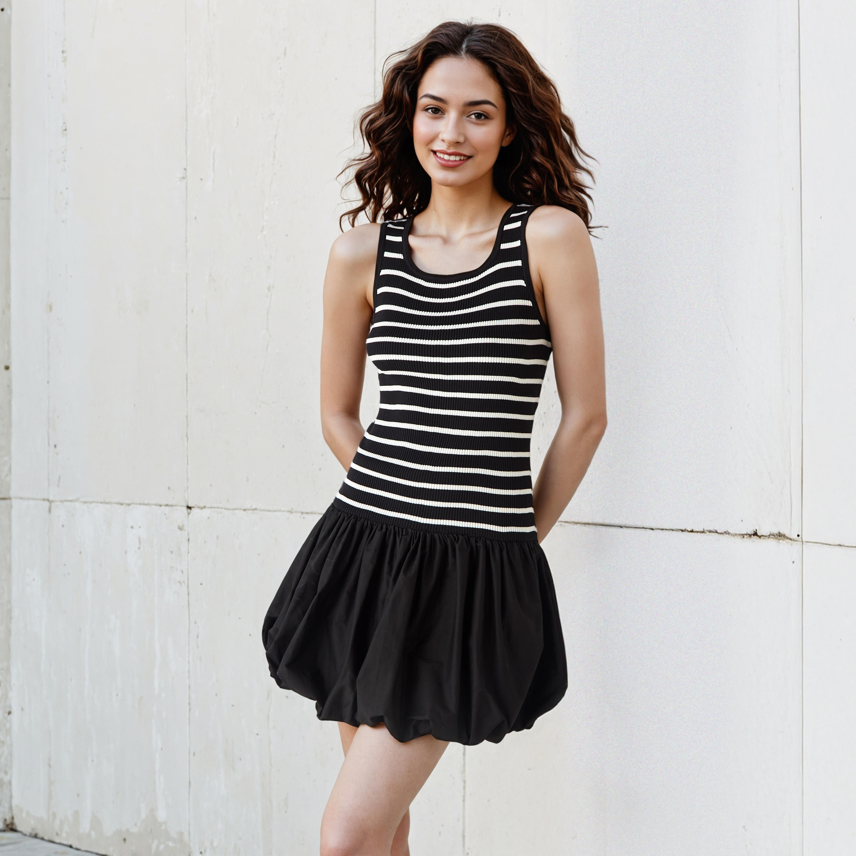 فستان بالون مخطط ودون أكمام من تو إكستريمز-women-clothing-dresses-image-1