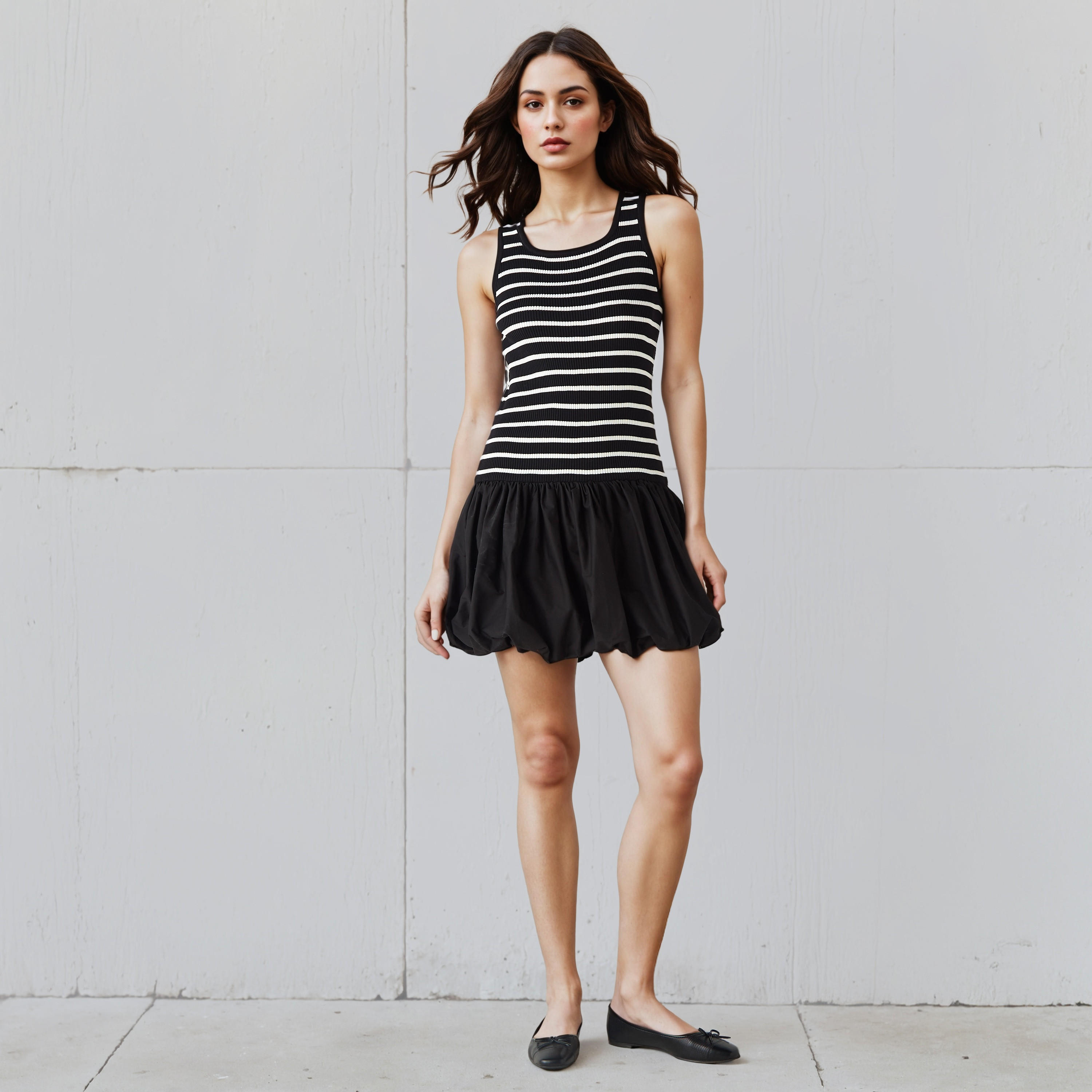 فستان بالون مخطط ودون أكمام من تو إكستريمز-women-clothing-dresses-image-2