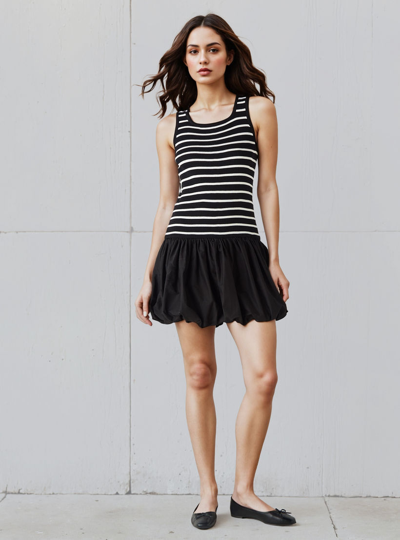 فستان بالون مخطط ودون أكمام من تو إكستريمز-women-clothing-dresses-image-2
