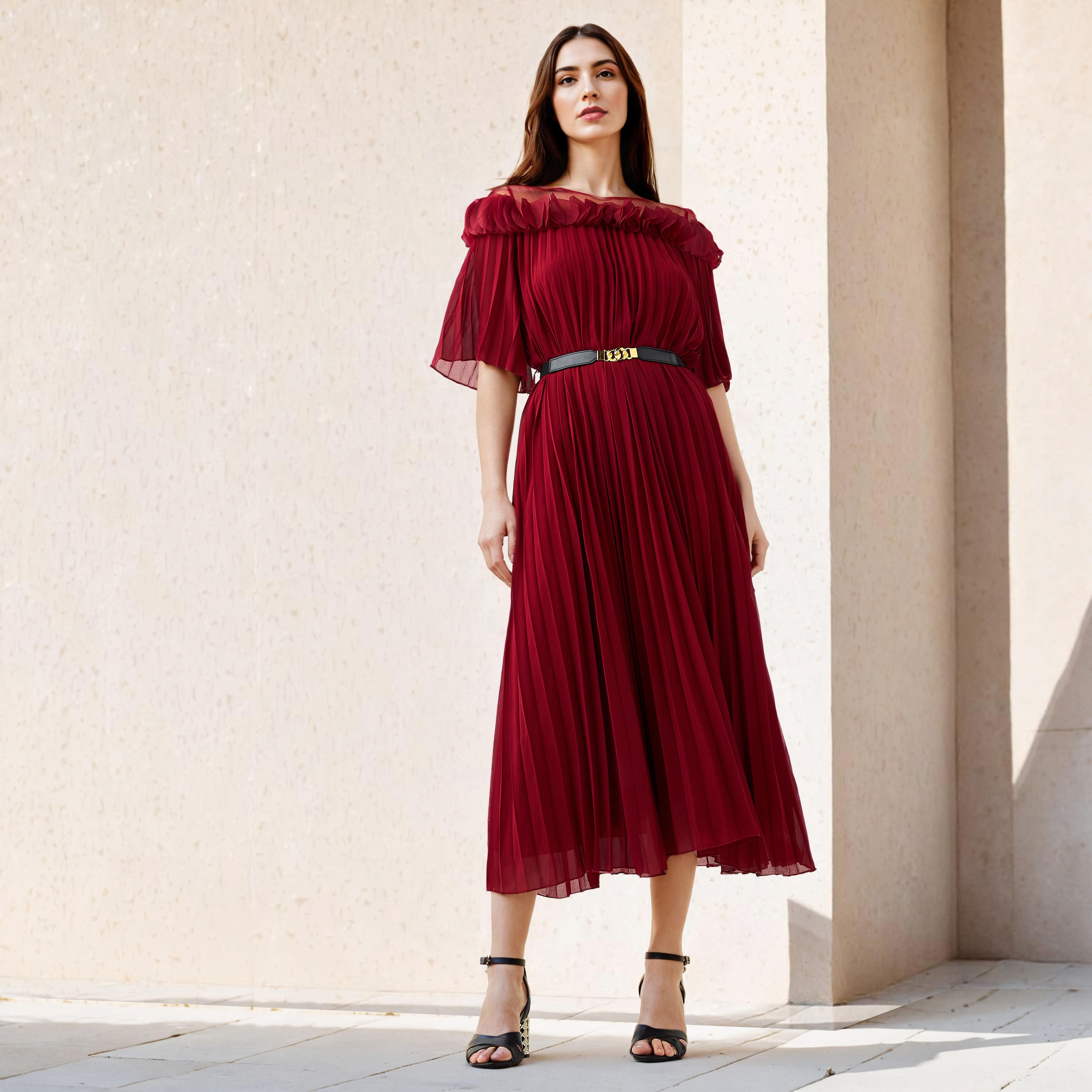 فستان بثنايا وحزام من تو إكستريمز-women-clothing-dresses-image-1