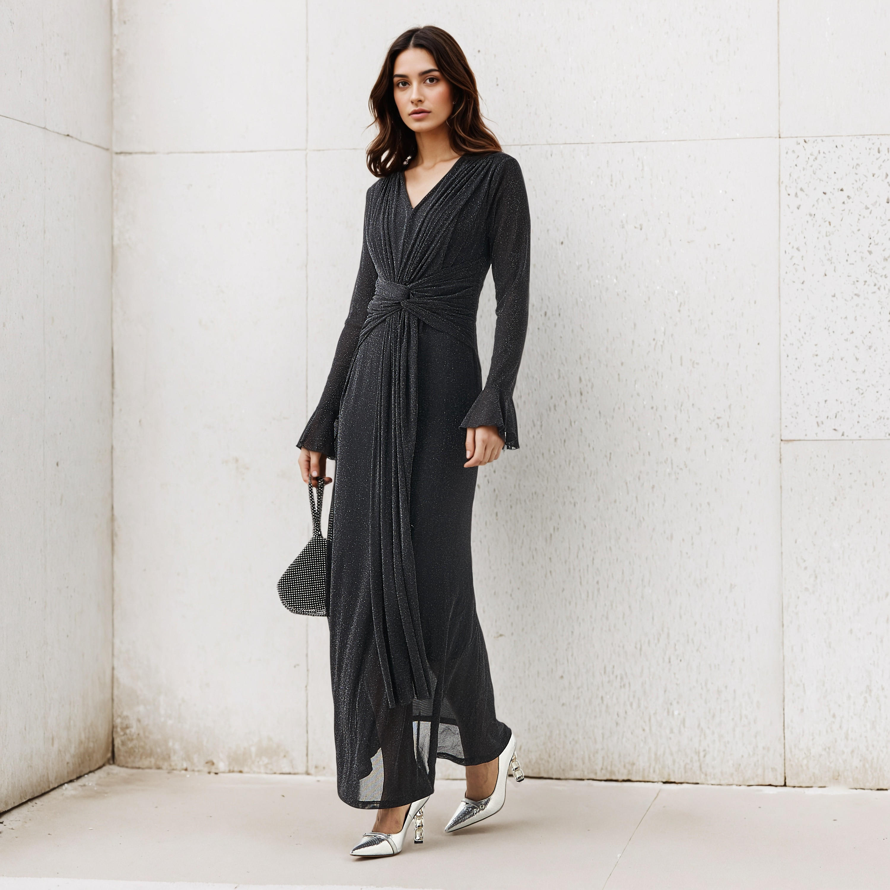 Lurex Accent 2Xtremz Maxi Nylon Blend Dress with Bell Sleeves-women-clothing-dresses-image-2