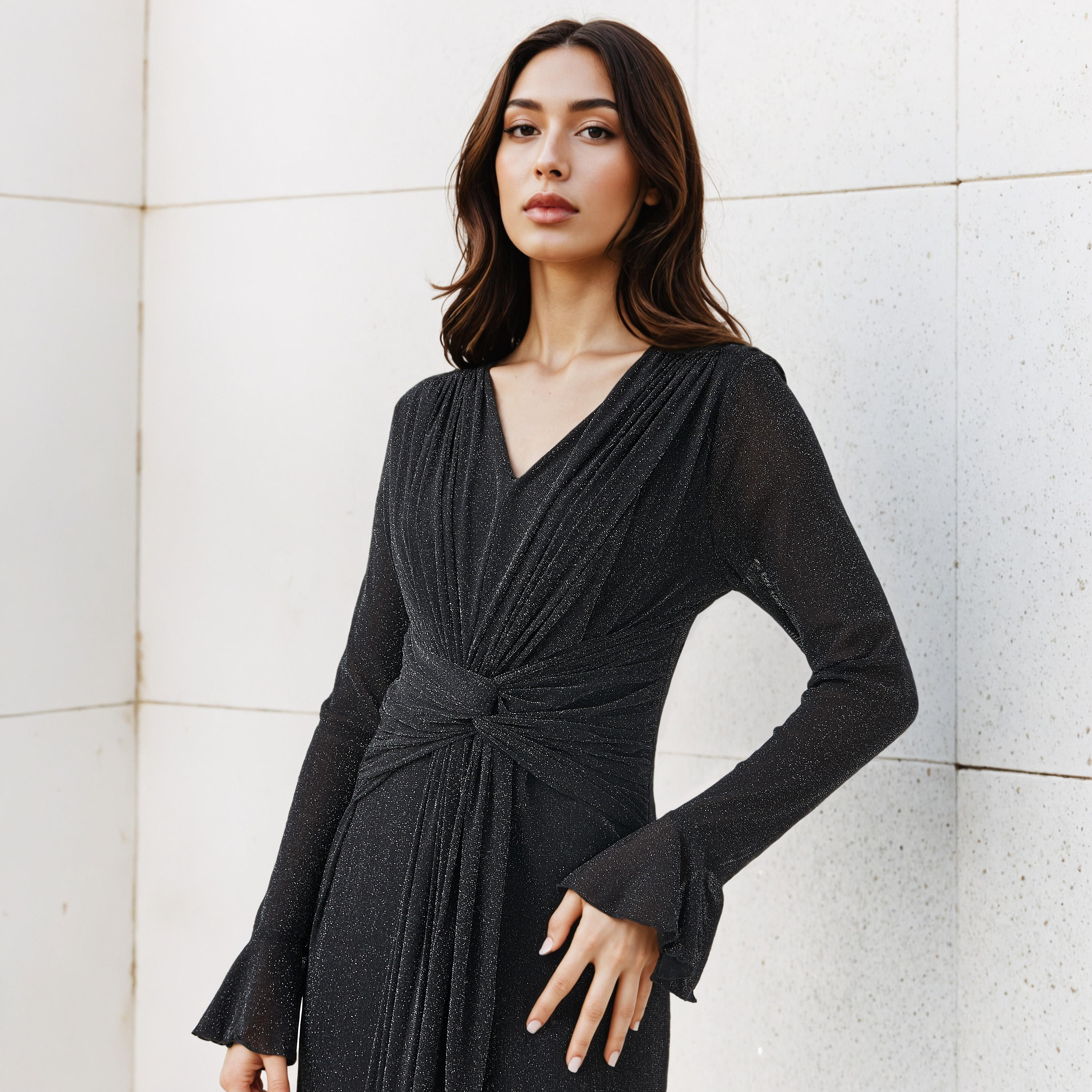 Lurex Accent 2Xtremz Maxi Nylon Blend Dress with Bell Sleeves-women-clothing-dresses-image-4