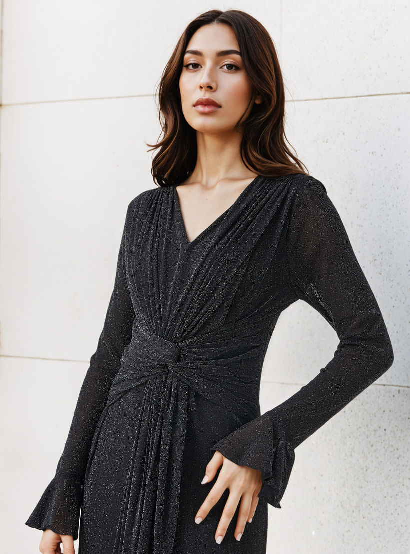 فستان ماكسي مزيج نايلون وزينة لوريكس وأكمام جرس من تو إكستريمز-women-clothing-dresses-image-4