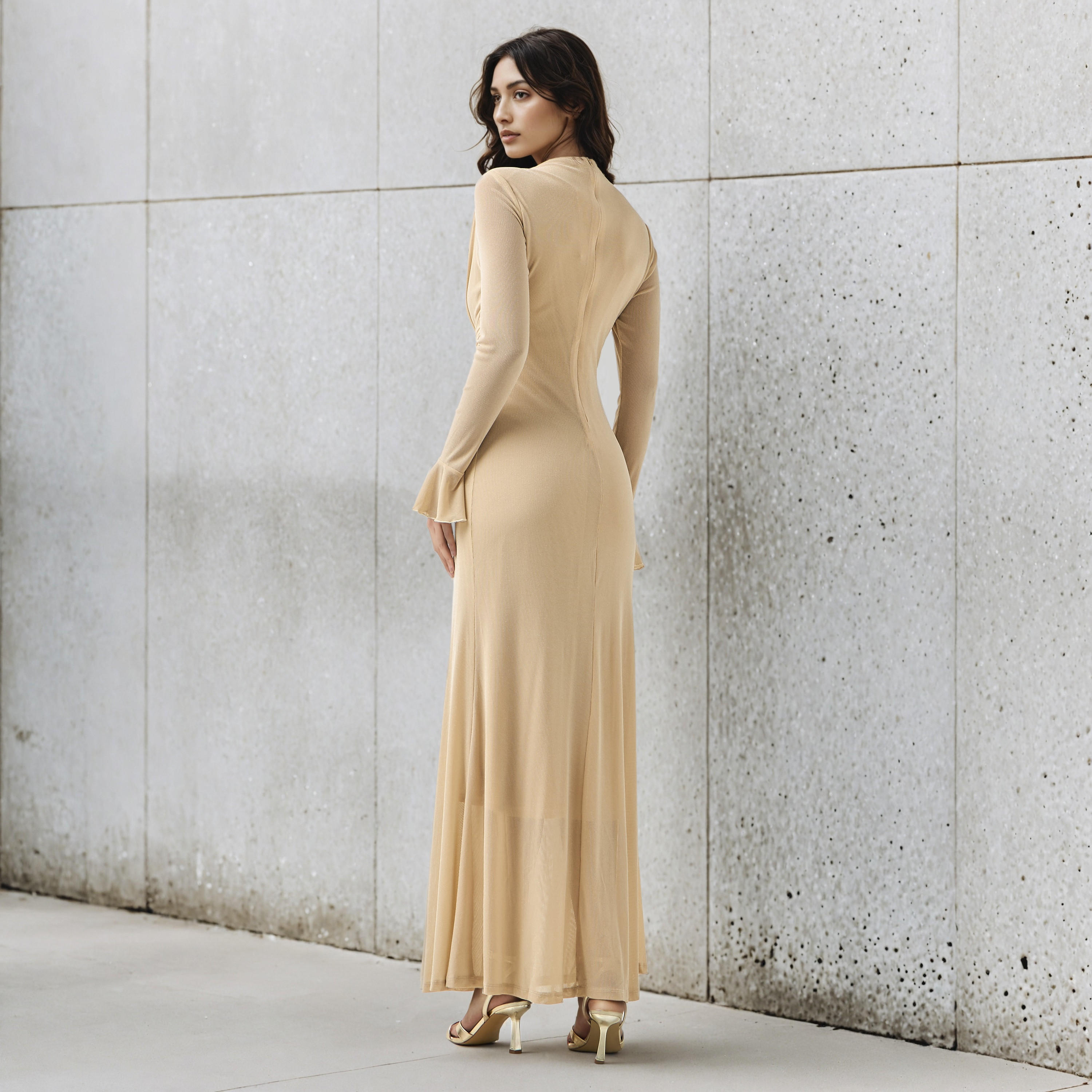 Lurex Accent 2Xtremz Maxi Nylon Blend Dress with Bell Sleeves-women-clothing-dresses-image-3