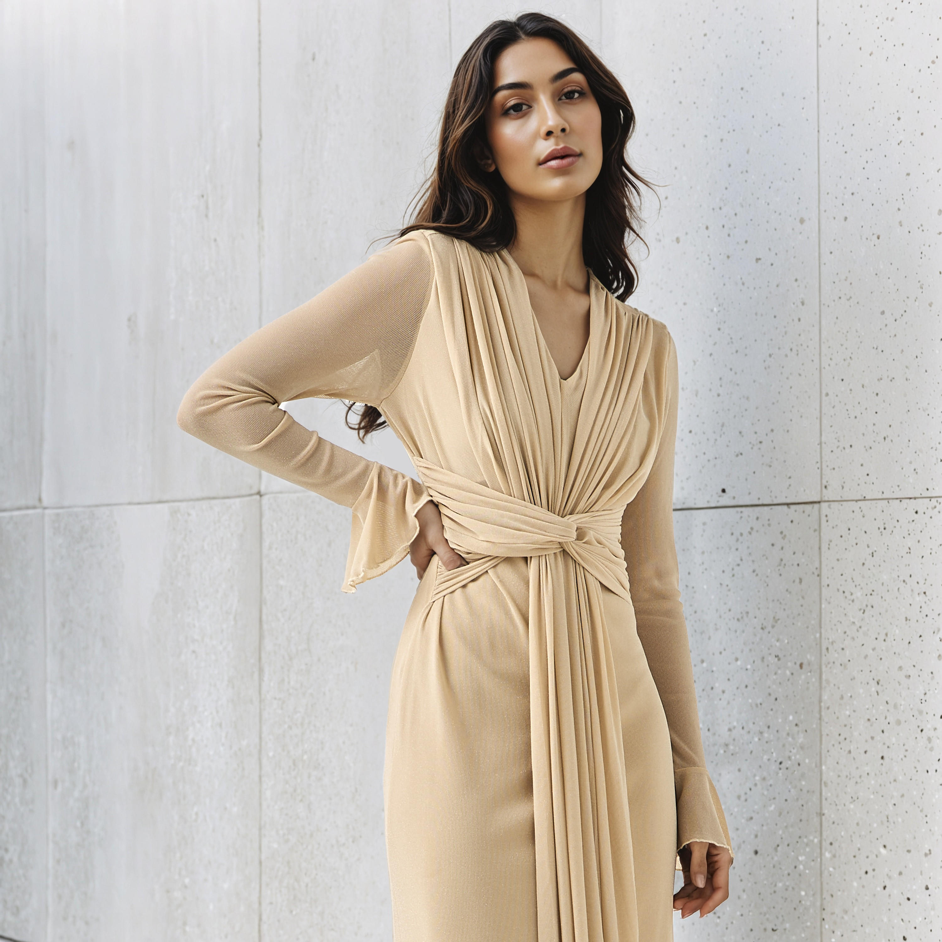 Lurex Accent 2Xtremz Maxi Nylon Blend Dress with Bell Sleeves-women-clothing-dresses-image-5