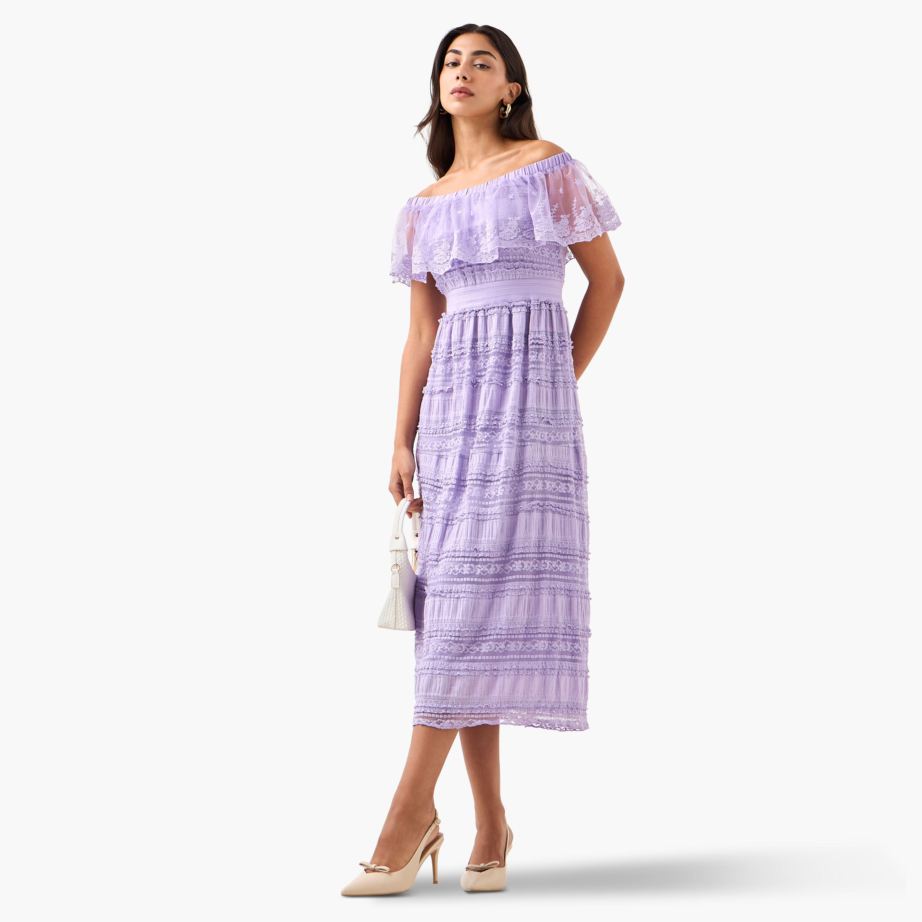 2Xtremz Lace Off Shoulder Dress with Ruffle Polyester-women-clothing-dresses-image-1