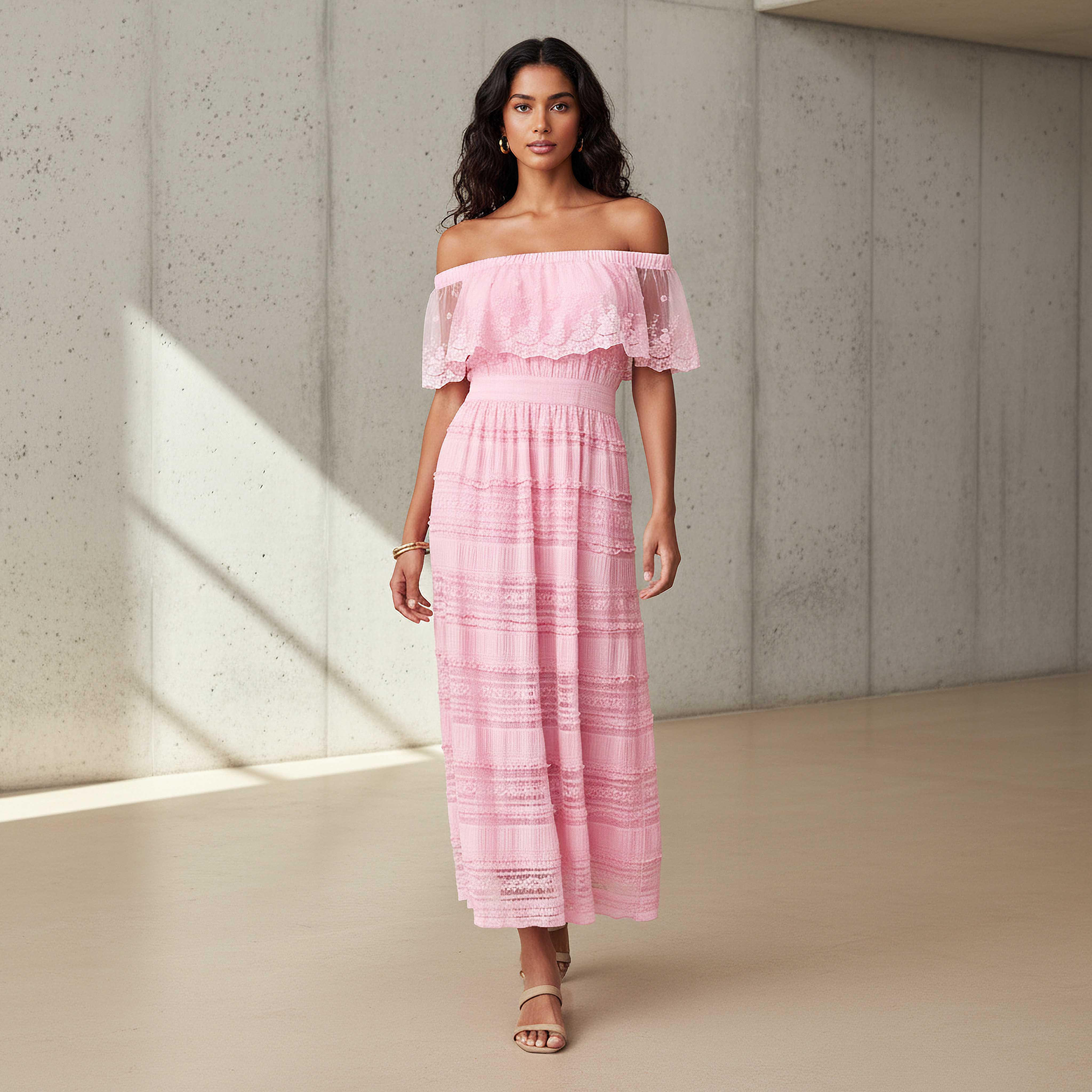 2Xtremz Lace Off Shoulder Dress with Ruffle Polyester-women-clothing-dresses-image-1