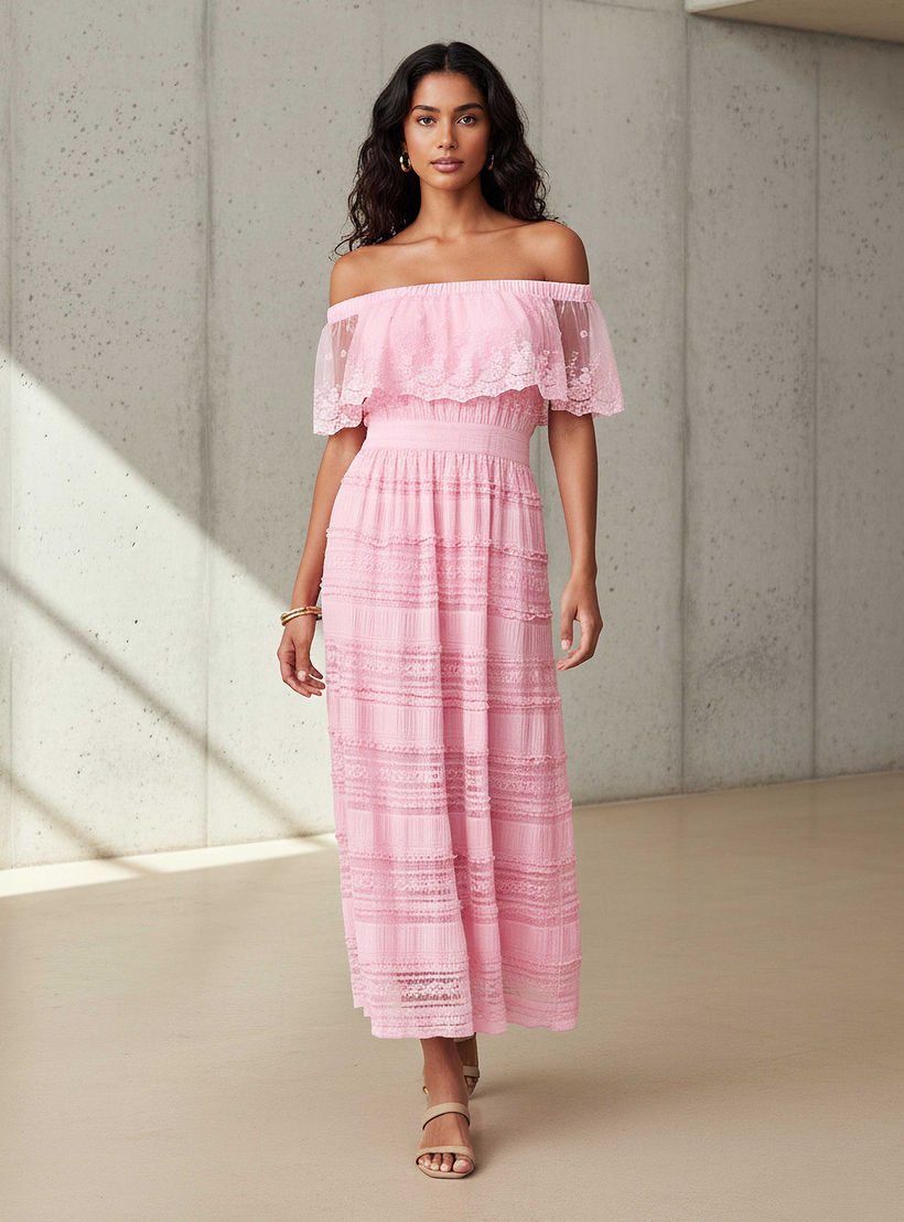 2Xtremz Lace Off Shoulder Dress with Ruffle Polyester-women-clothing-dresses-image-1