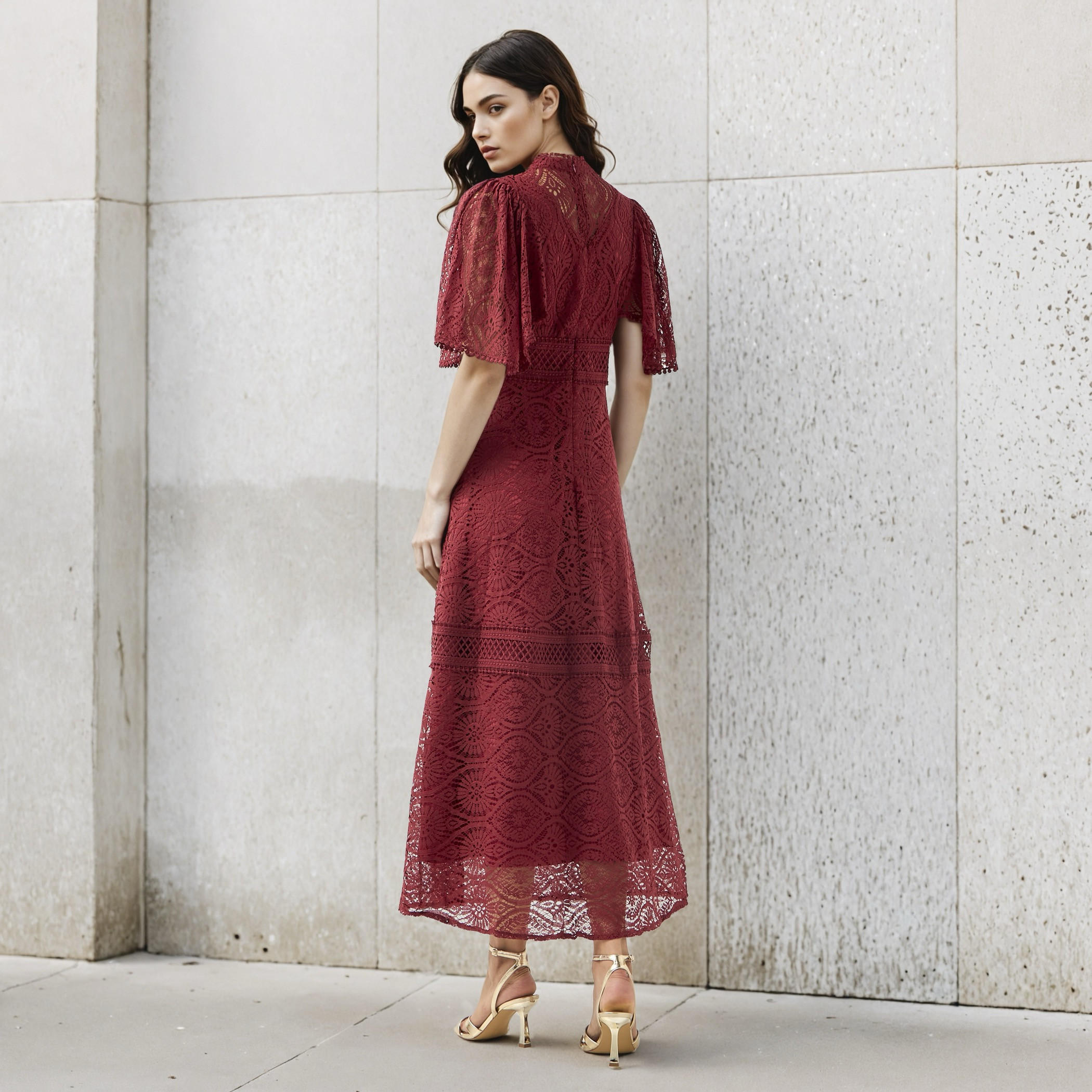 فستان بوليستر إيه لاين ميدي دانتيل بأكمام واسعة من تو إكستريمز-women-clothing-dresses-image-3