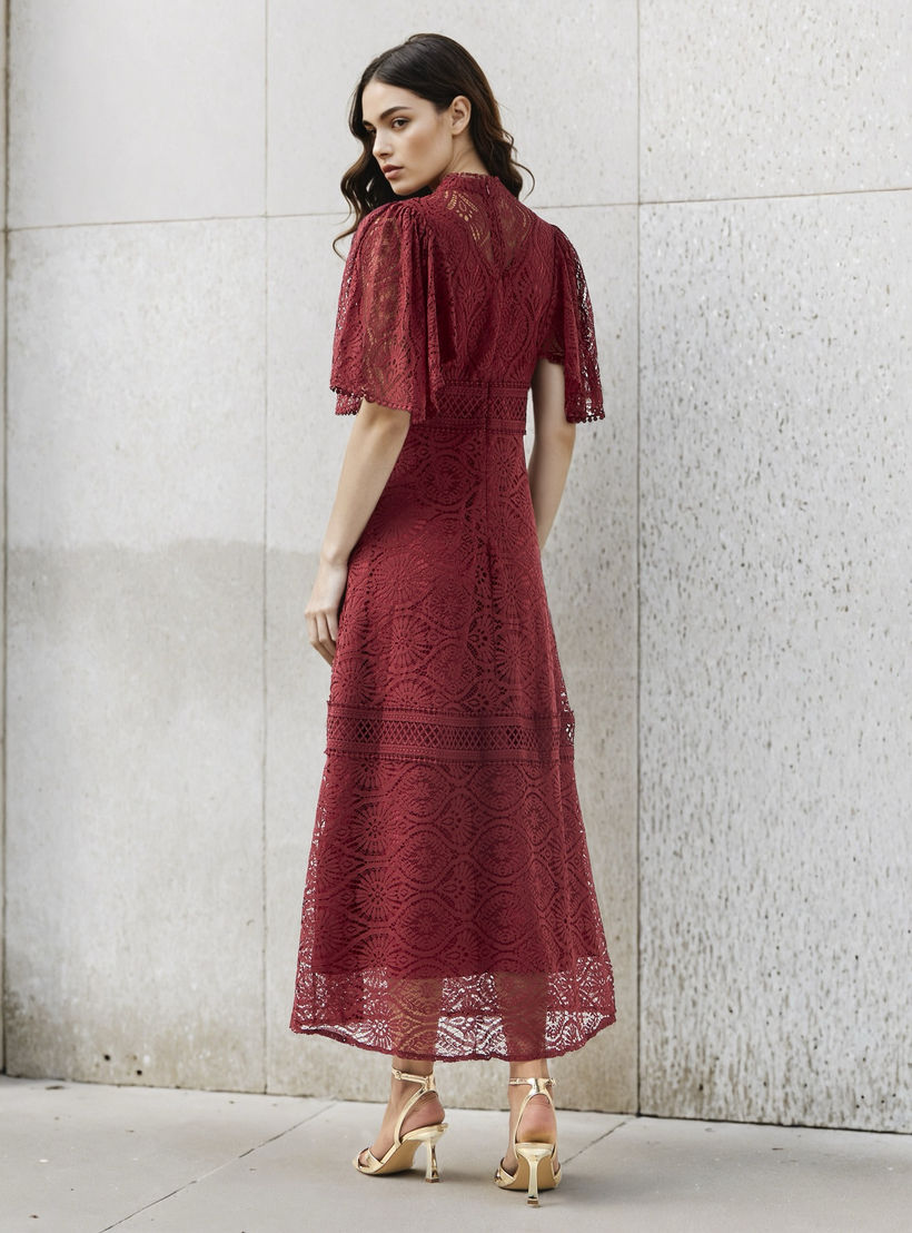 فستان بوليستر إيه لاين ميدي دانتيل بأكمام واسعة من تو إكستريمز-women-clothing-dresses-image-3