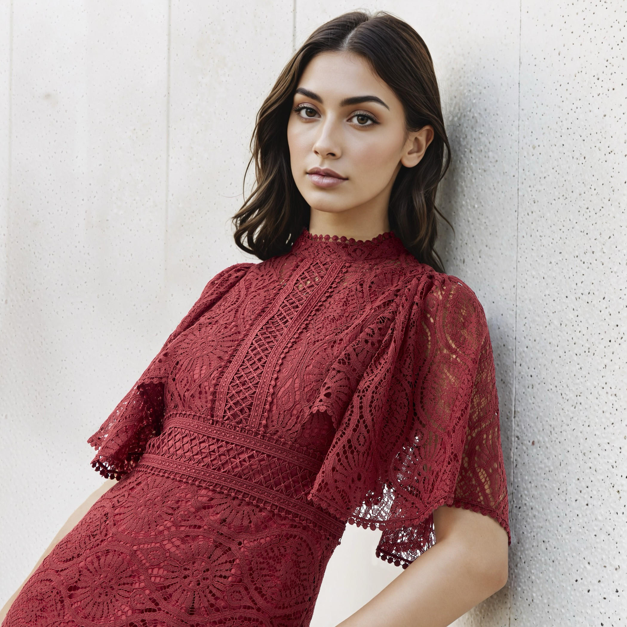 فستان بوليستر إيه لاين ميدي دانتيل بأكمام واسعة من تو إكستريمز-women-clothing-dresses-image-4