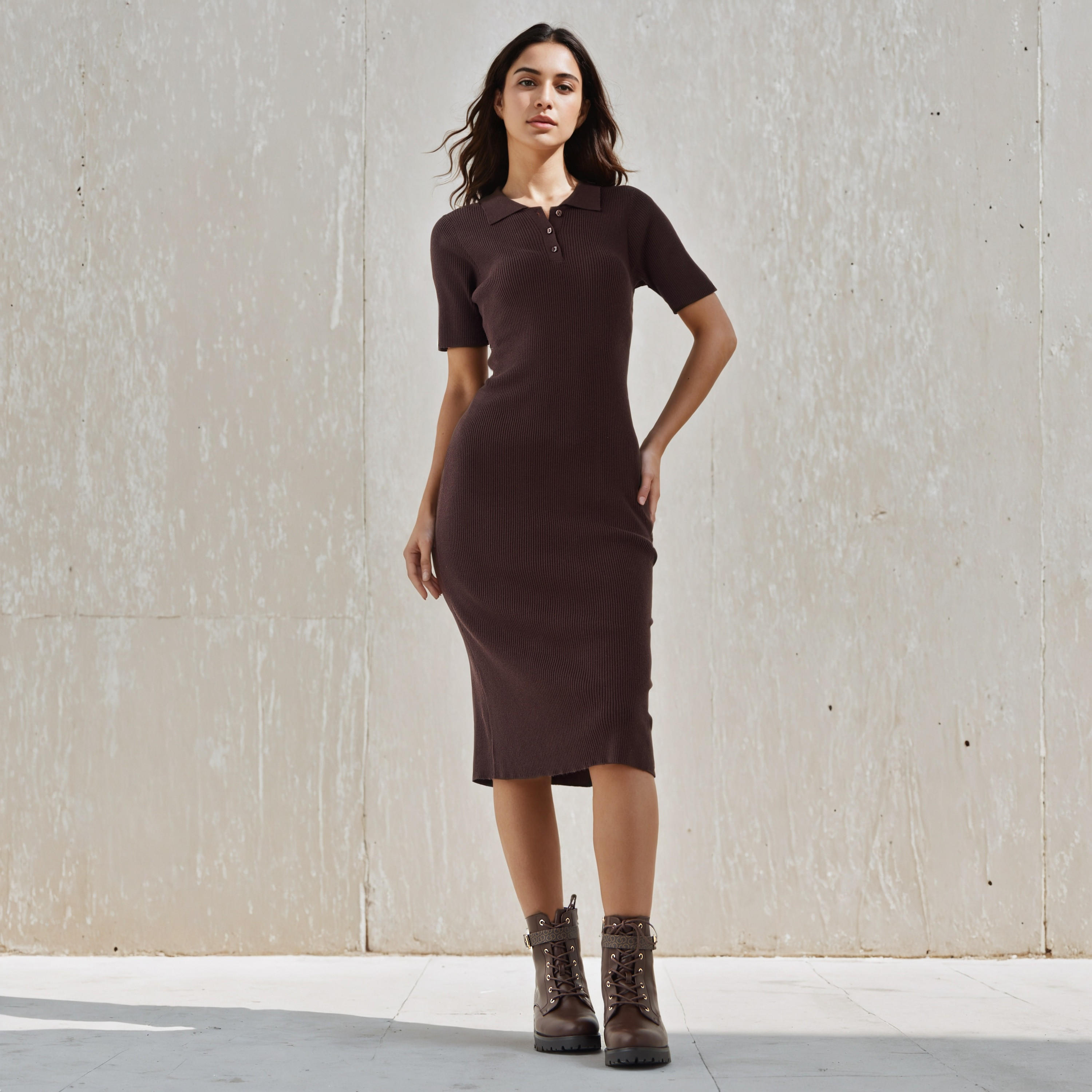 2Xtremz Bodycon Midi Dress with Button Placket-women-clothing-dresses-image-2