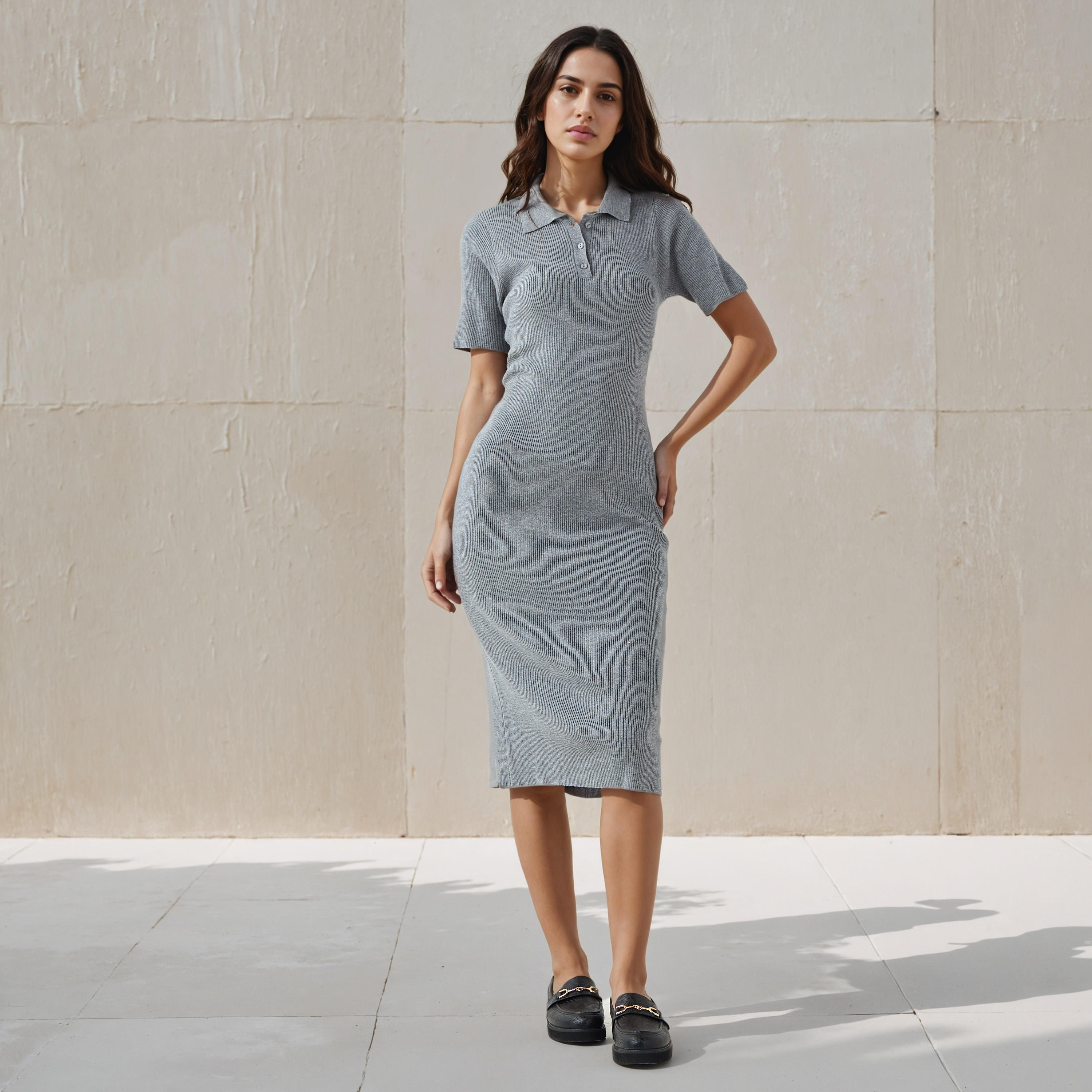 2Xtremz Bodycon Midi Dress with Button Placket-women-clothing-dresses-image-1