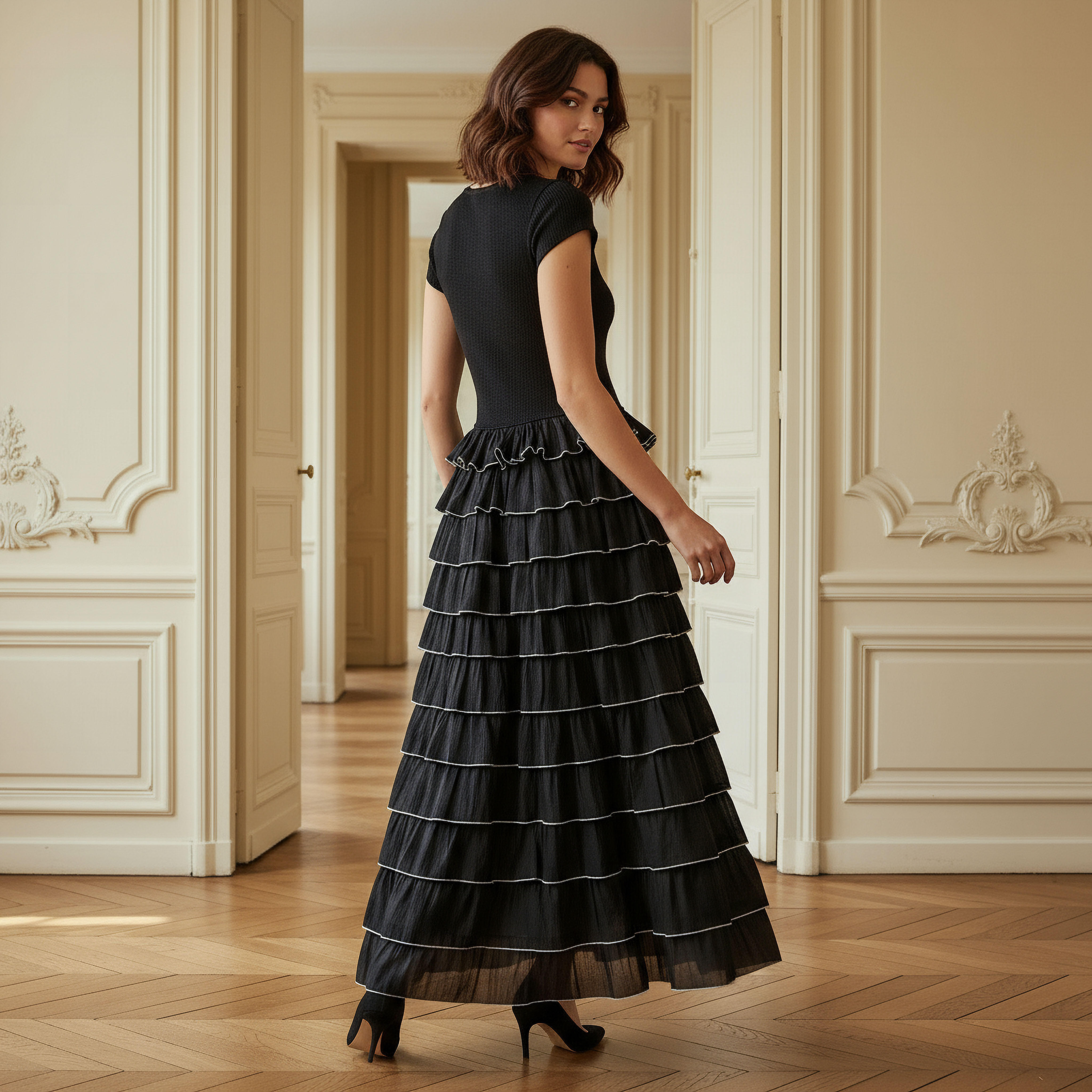 فستان بتفاصيل مضلعة مع كشكش للنساء من تو إكستريمز-women-clothing-dresses-image-3