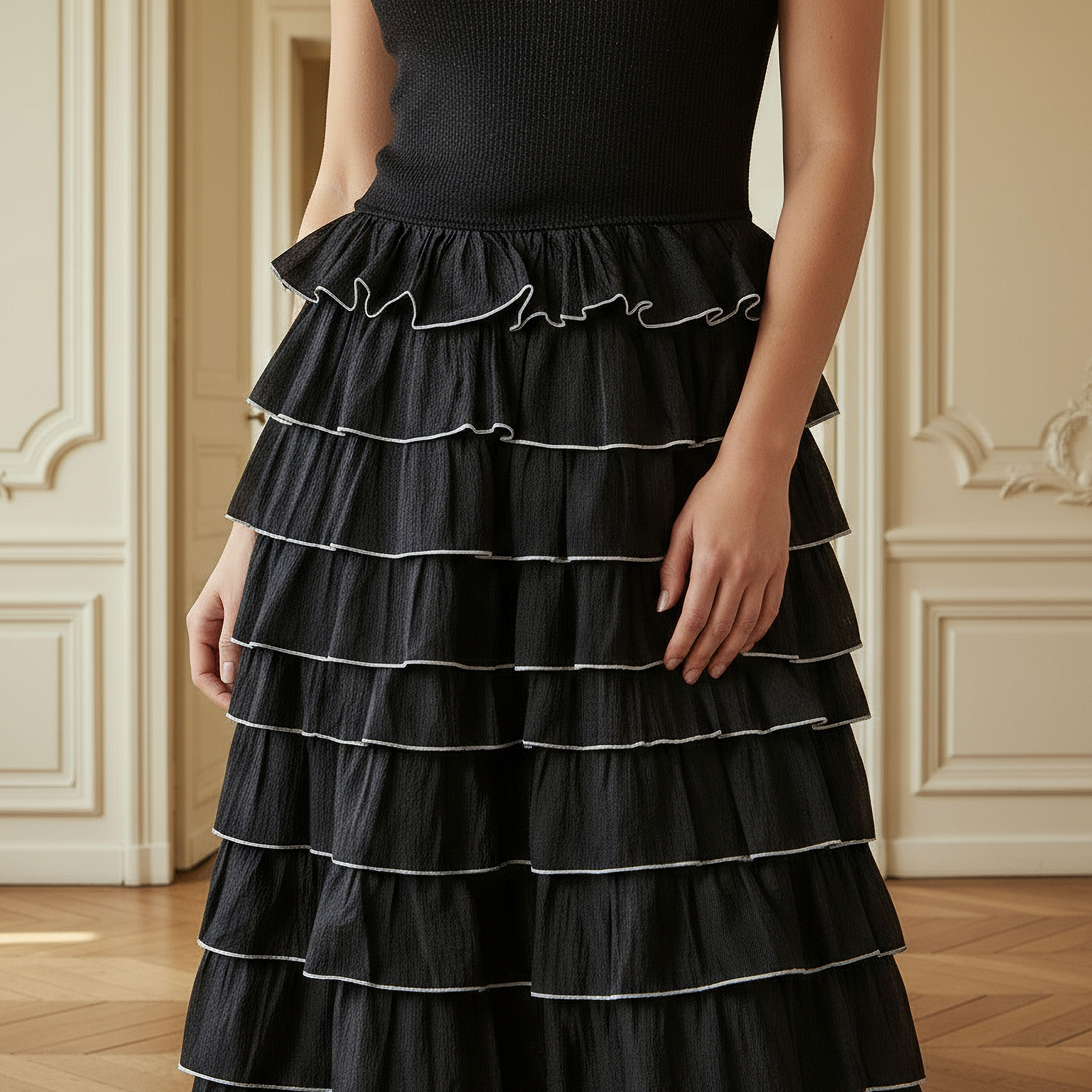 فستان بتفاصيل مضلعة مع كشكش للنساء من تو إكستريمز-women-clothing-dresses-image-4