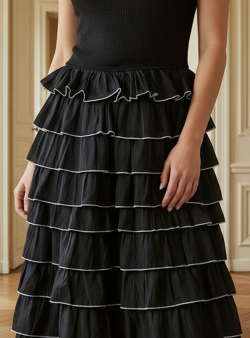 فستان بتفاصيل مضلعة مع كشكش للنساء من تو إكستريمز-women-clothing-dresses-image-4