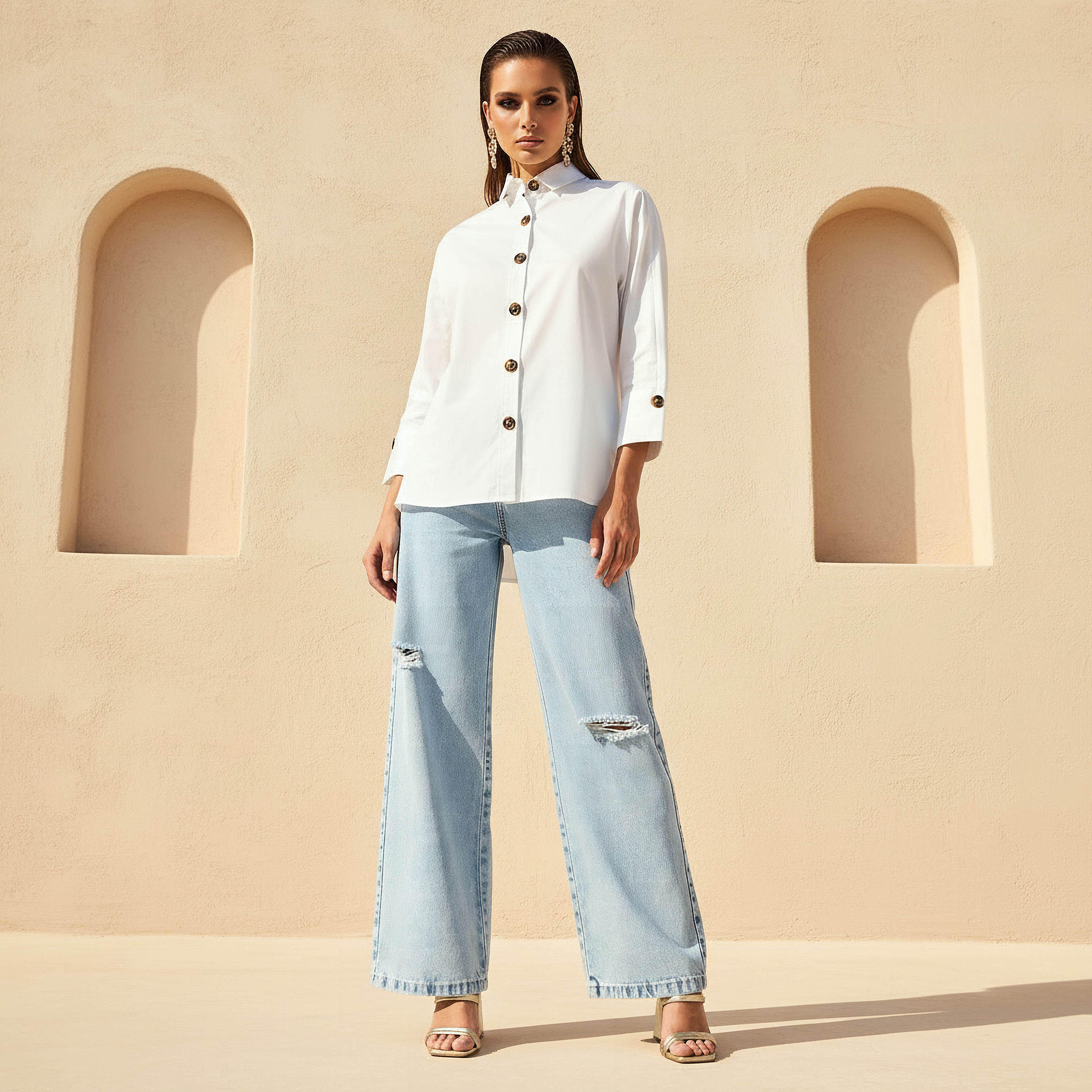 2Xtremz Cotton Oversized Shirt 3/4 Sleeves-women-clothing-shirtsandblouses-shirts-image-2
