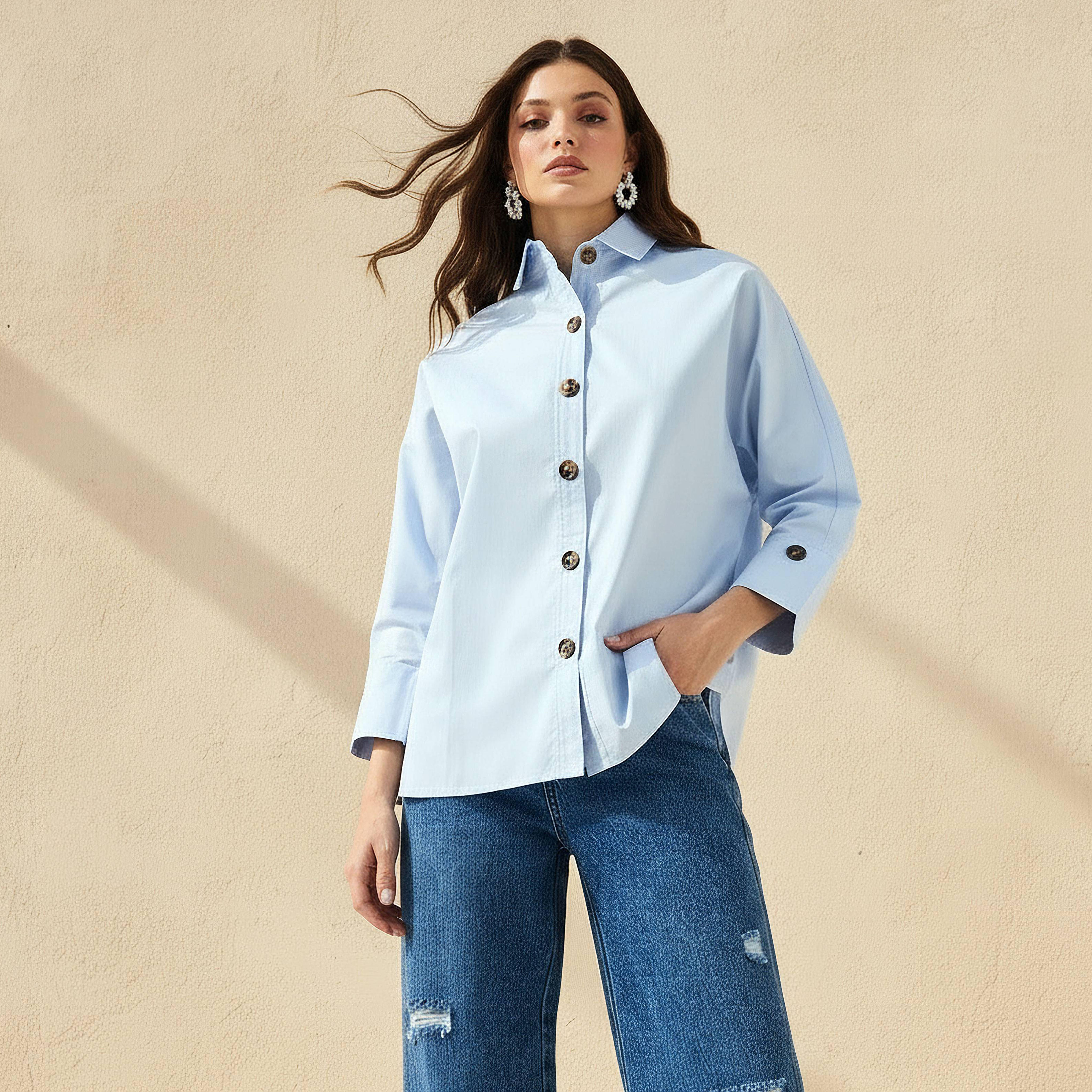 2Xtremz Cotton Oversized Shirt 3/4 Sleeves-women-clothing-shirtsandblouses-shirts-image-1