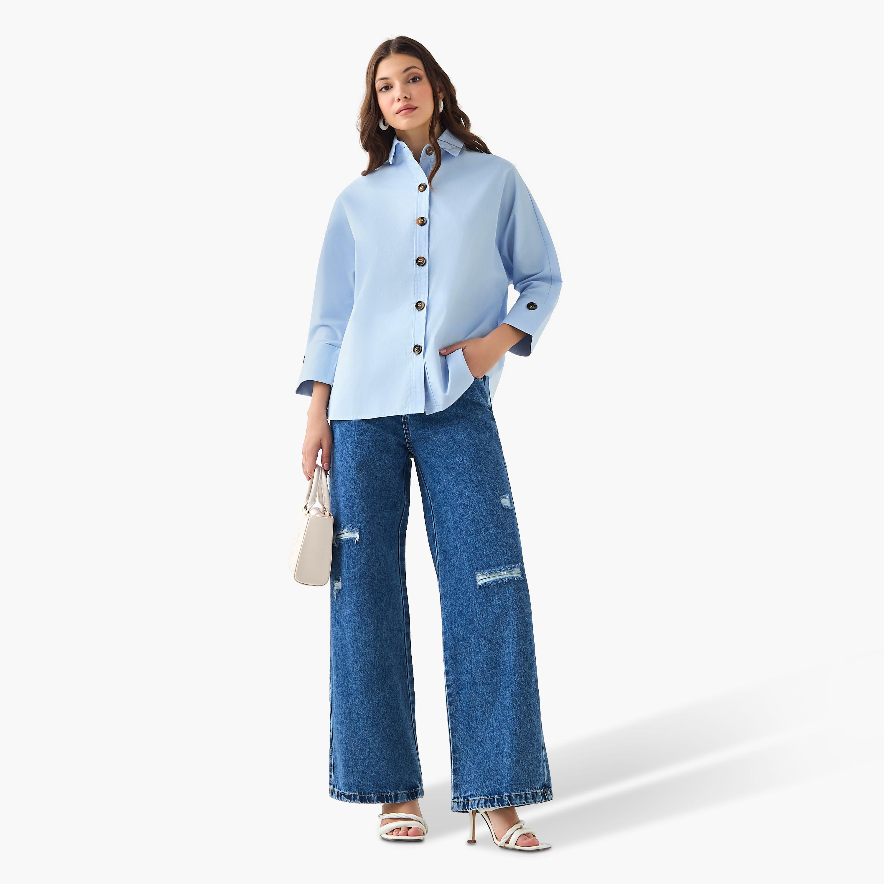 2Xtremz Cotton Oversized Shirt 3/4 Sleeves-women-clothing-shirtsandblouses-shirts-image-3