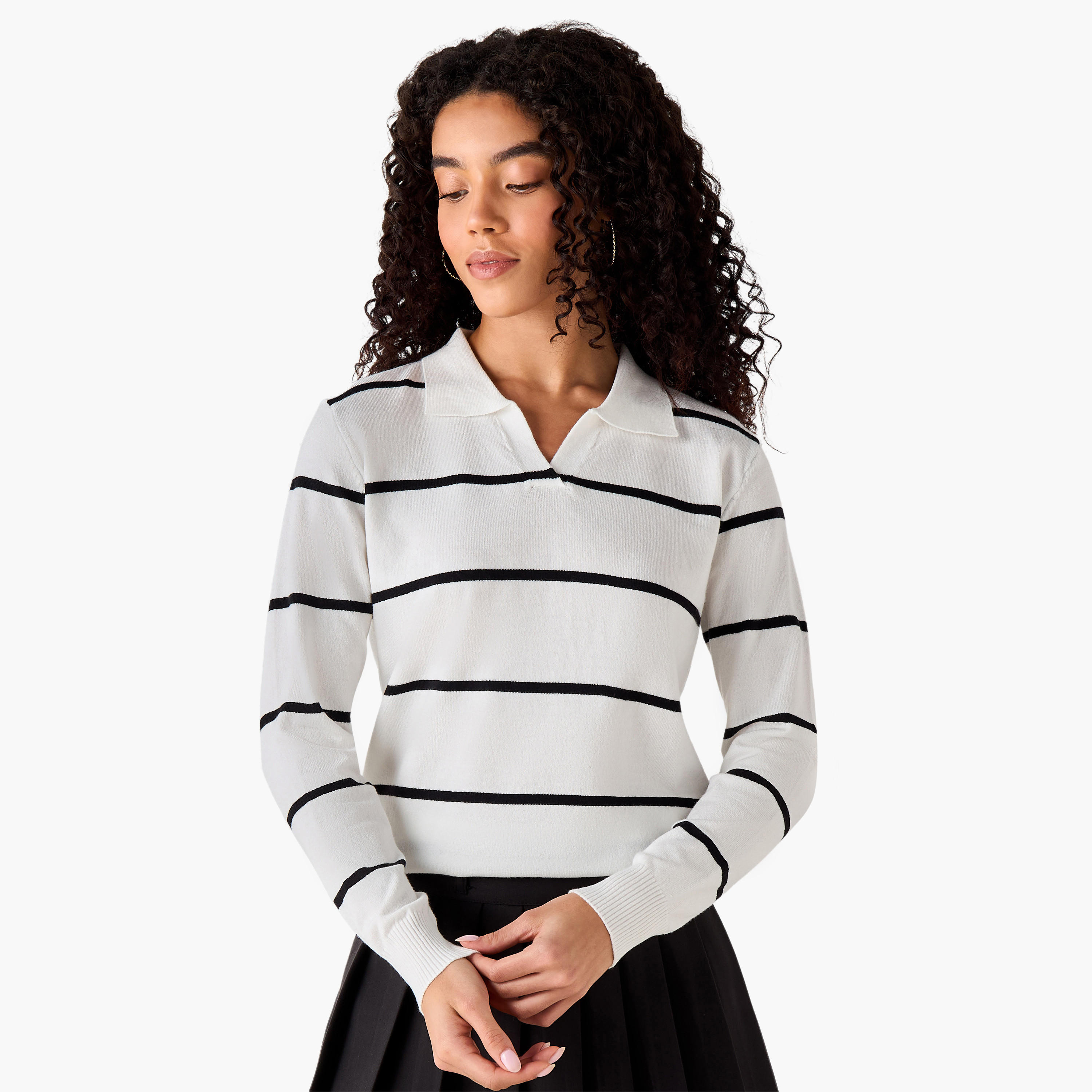 2Xtremz Regular Fit Striped Collared Tricot Sweater-women-clothing-cardigansandjumpers-jumpers-image-2
