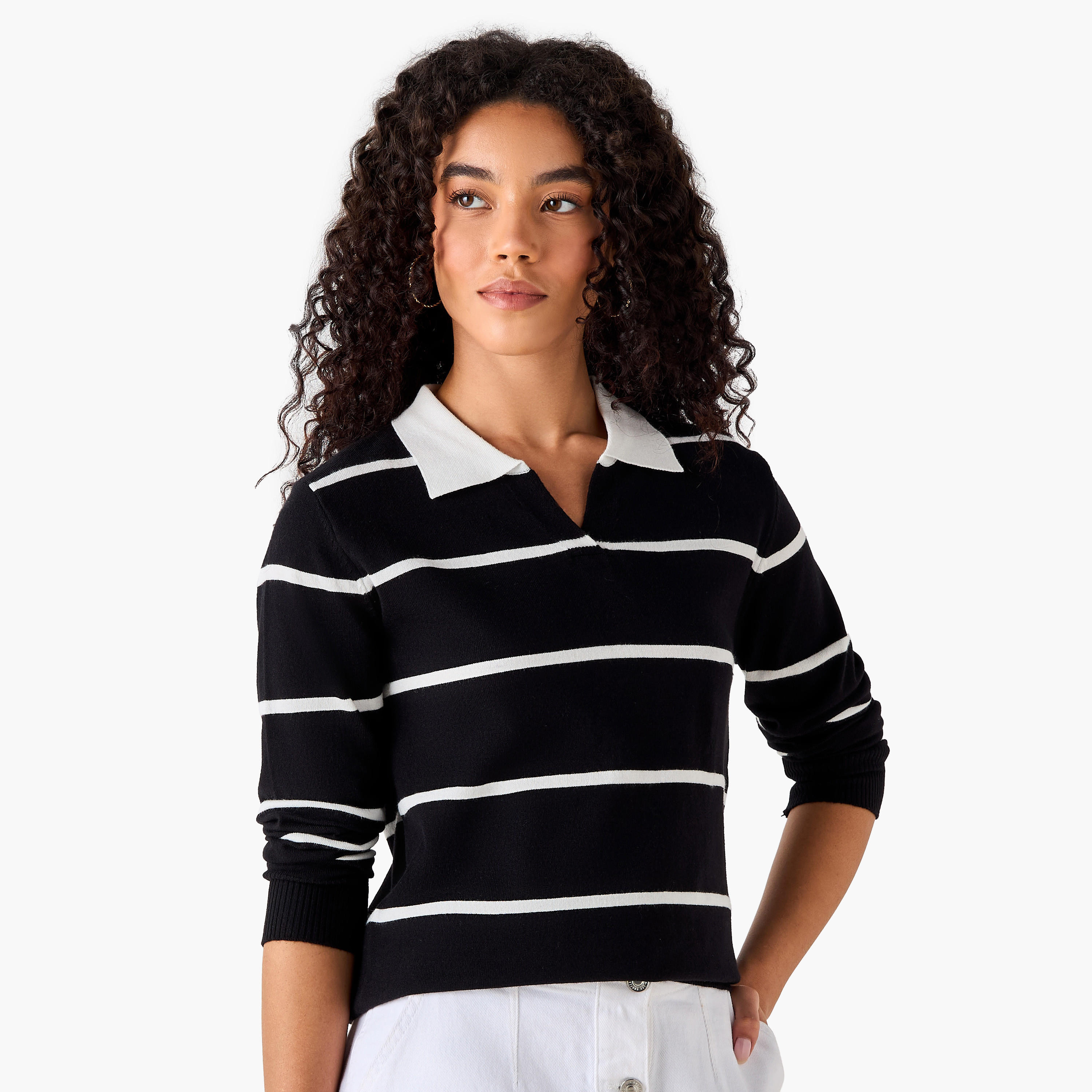 2Xtremz Regular Fit Striped Collared Tricot Sweater-women-clothing-cardigansandjumpers-jumpers-image-2