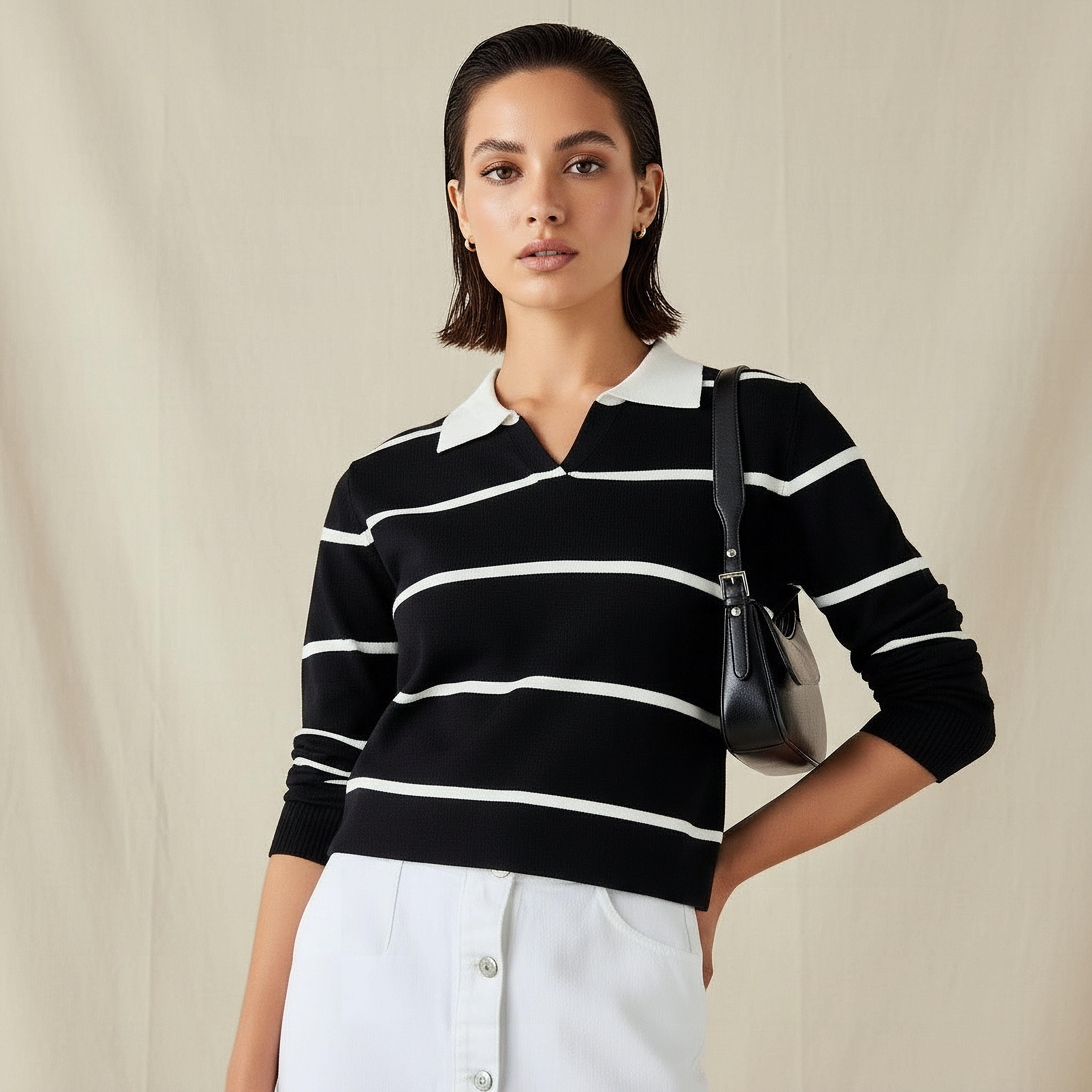 2Xtremz Regular Fit Striped Collared Tricot Sweater-women-clothing-cardigansandjumpers-jumpers-image-1