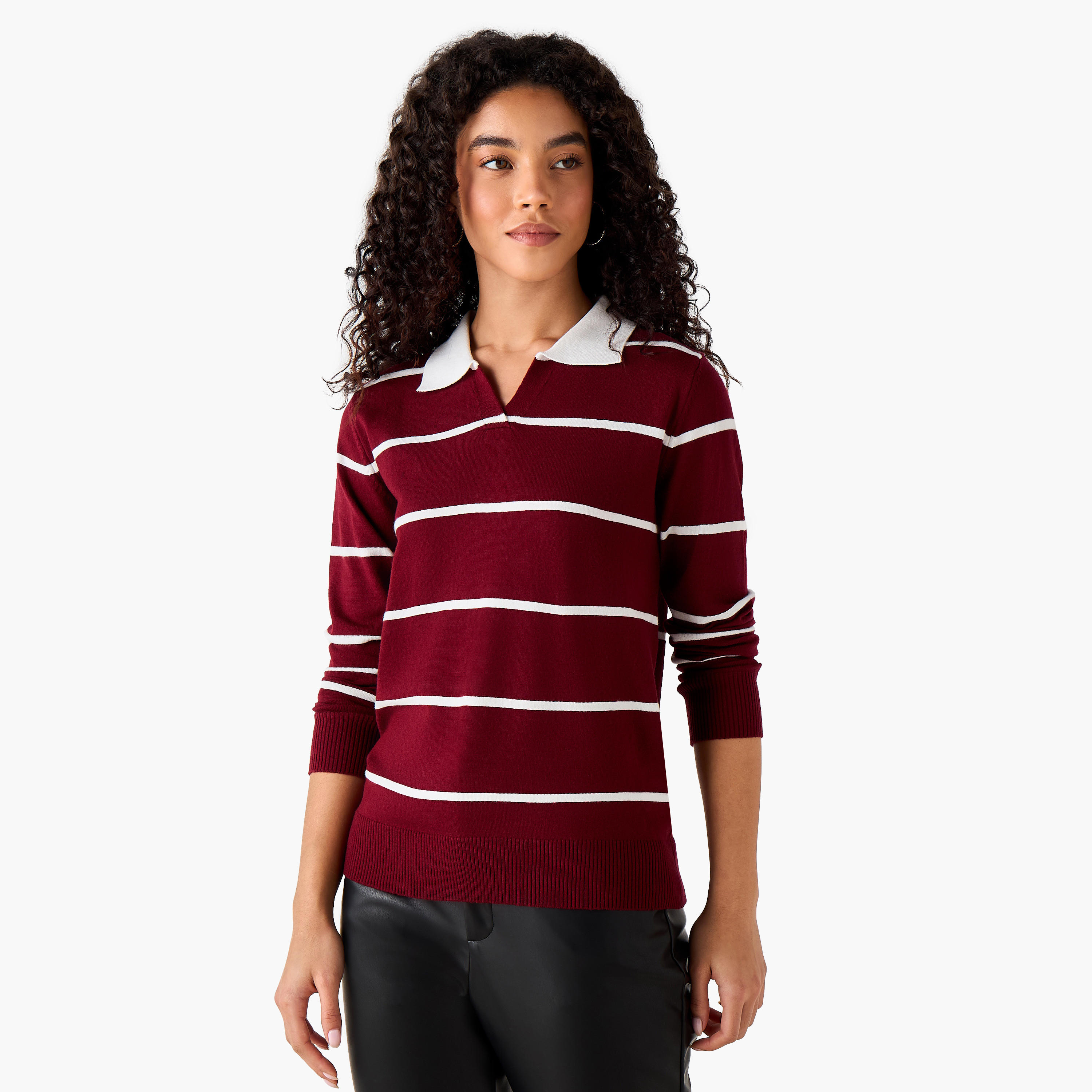 كنزة تريكو بقصّة عادية وياقة مخططة من تو إكستريمز-women-clothing-cardigansandjumpers-jumpers-image-2