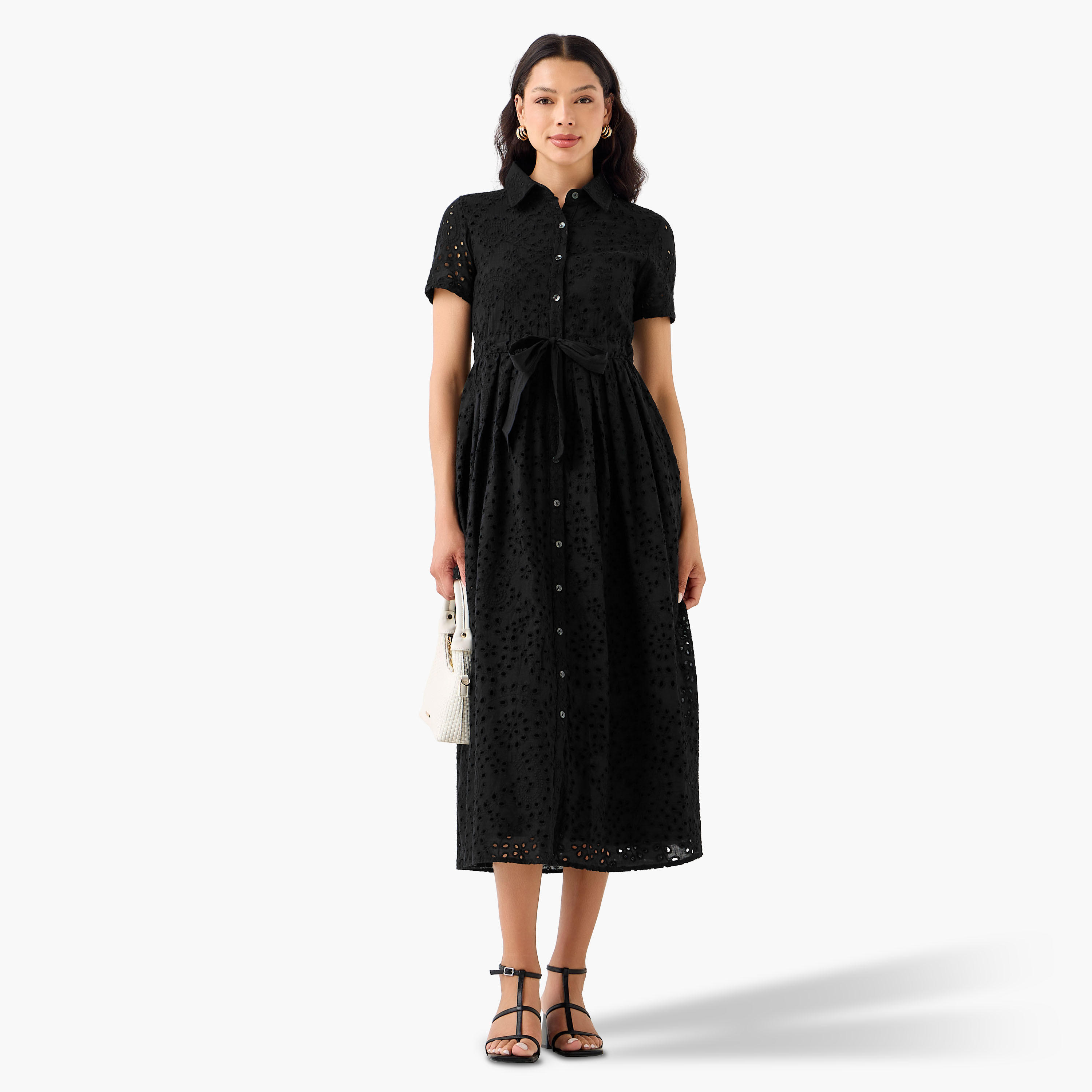 فستان قميص ميدي قطن بحزام وتطريز شيفلي من تو إكستريمز-women-clothing-dresses-image-3