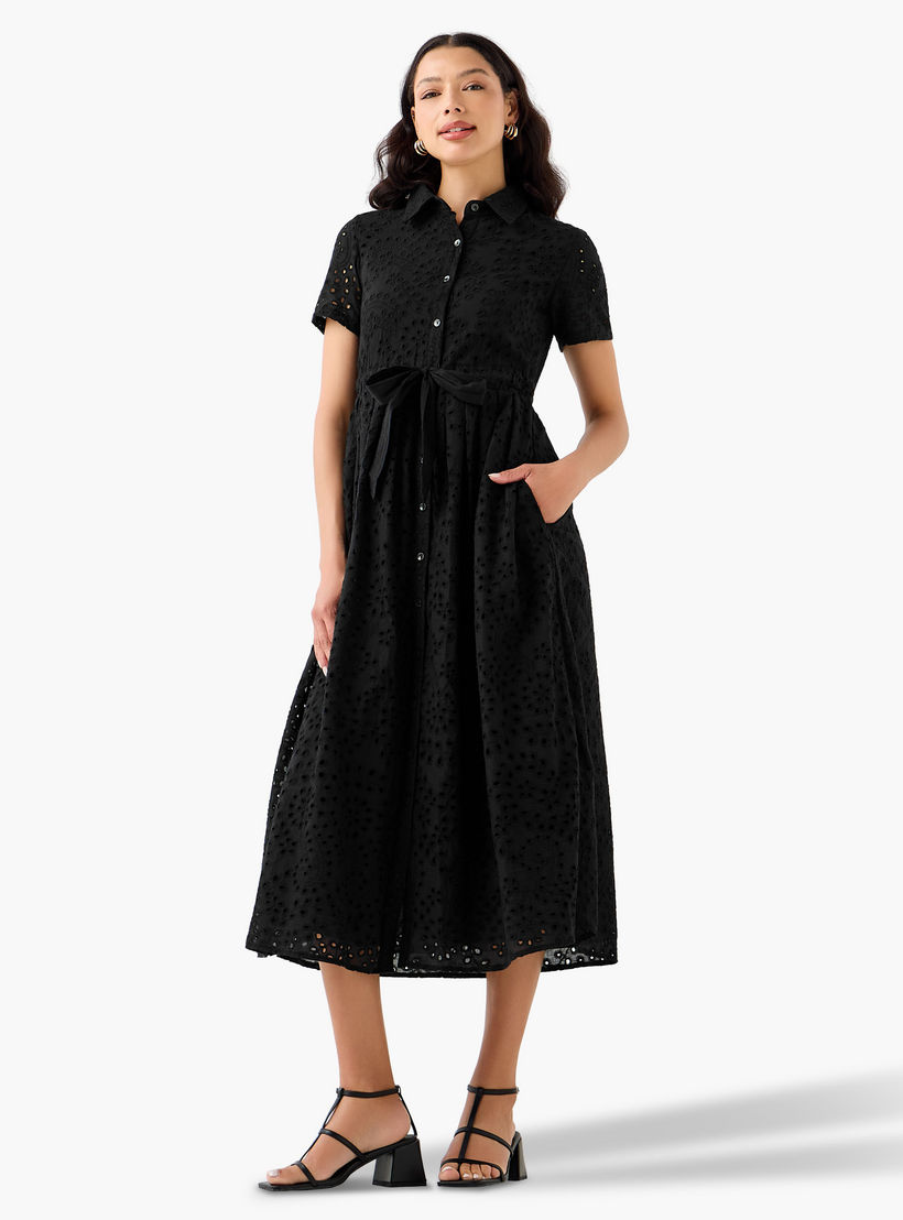 فستان قميص ميدي قطن بحزام وتطريز شيفلي من تو إكستريمز-women-clothing-dresses-image-4