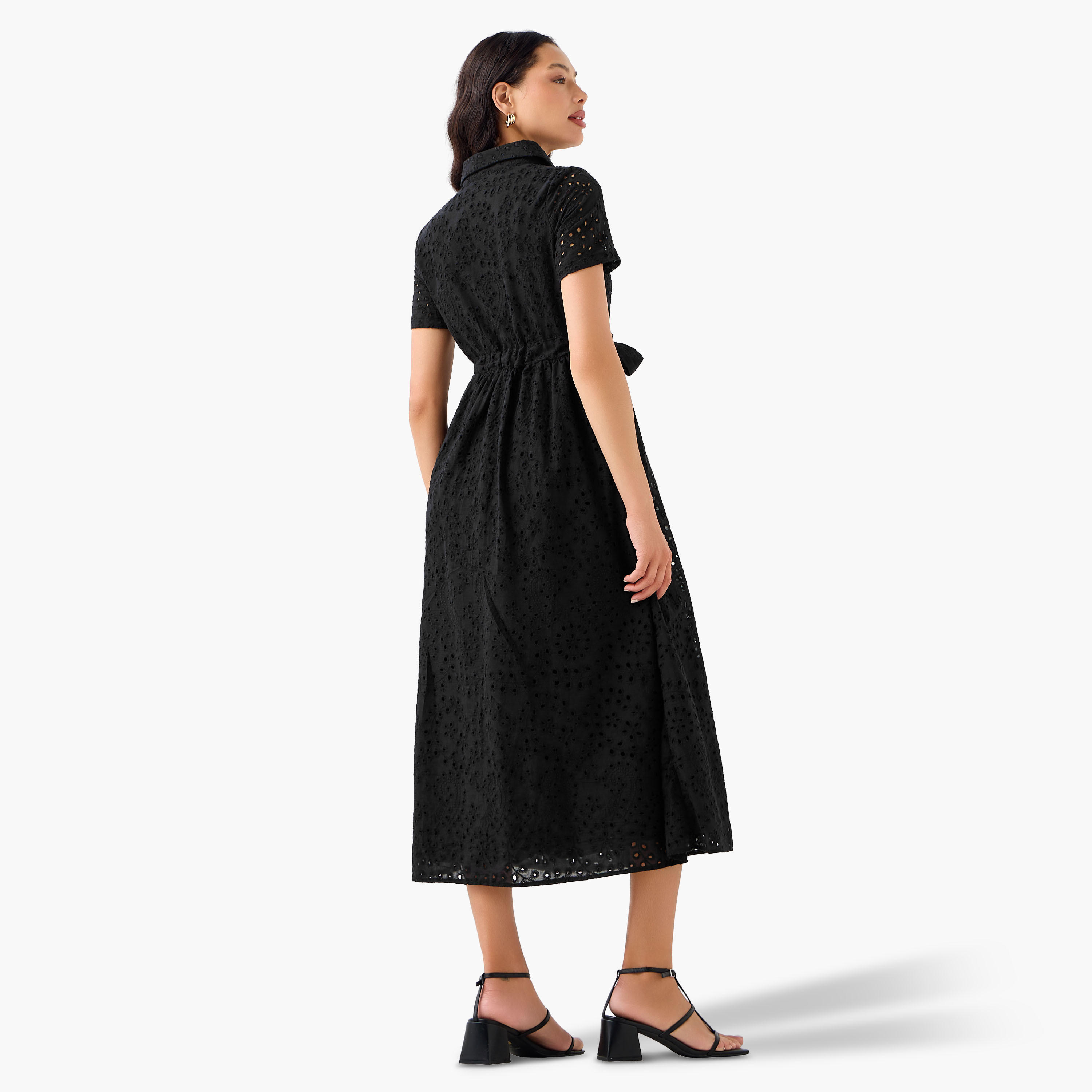 2Xtremz Belted Midi Cotton Shirt Dress with Schiffli Embroidery-women-clothing-dresses-image-5
