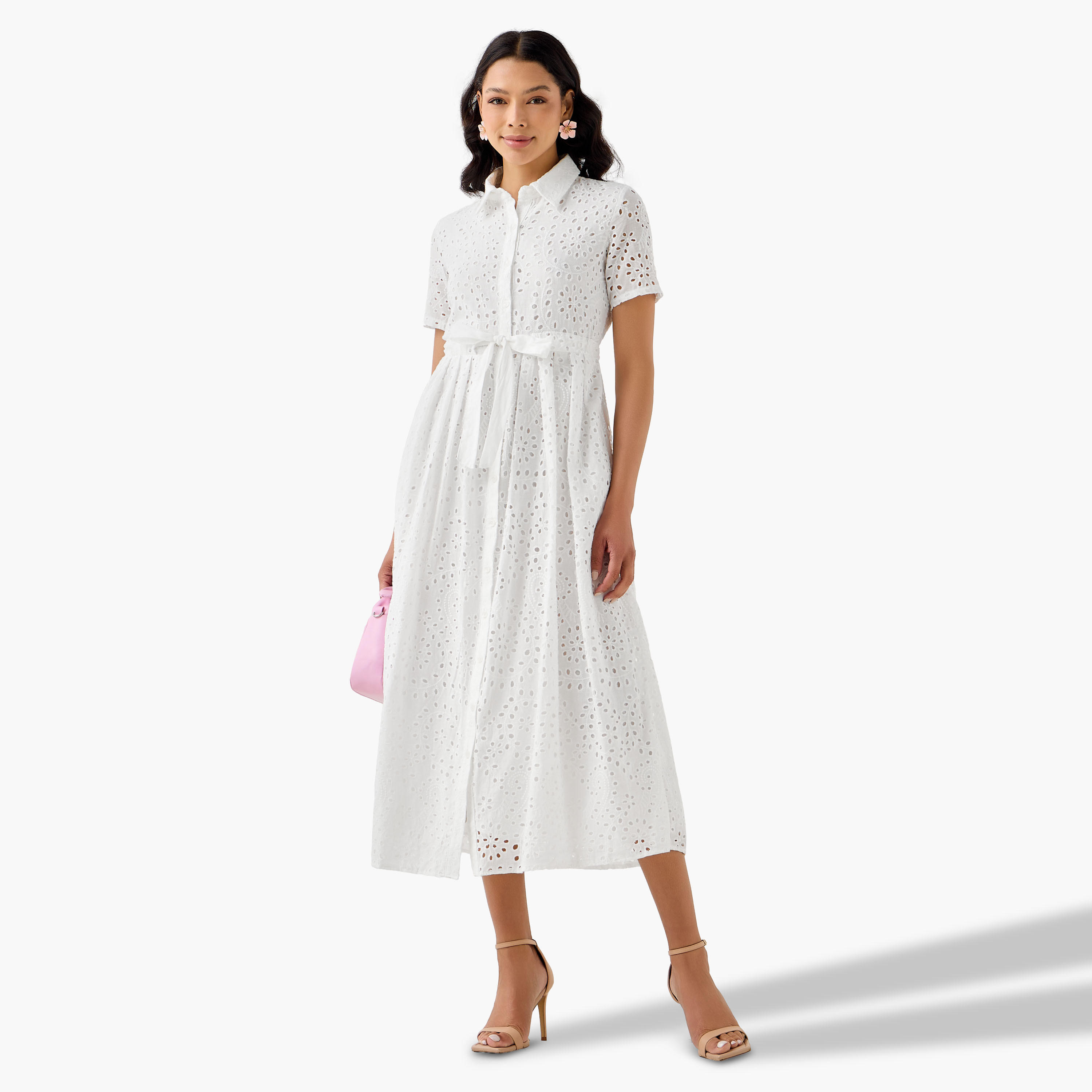 فستان قميص ميدي قطن بحزام وتطريز شيفلي من تو إكستريمز-women-clothing-dresses-image-3
