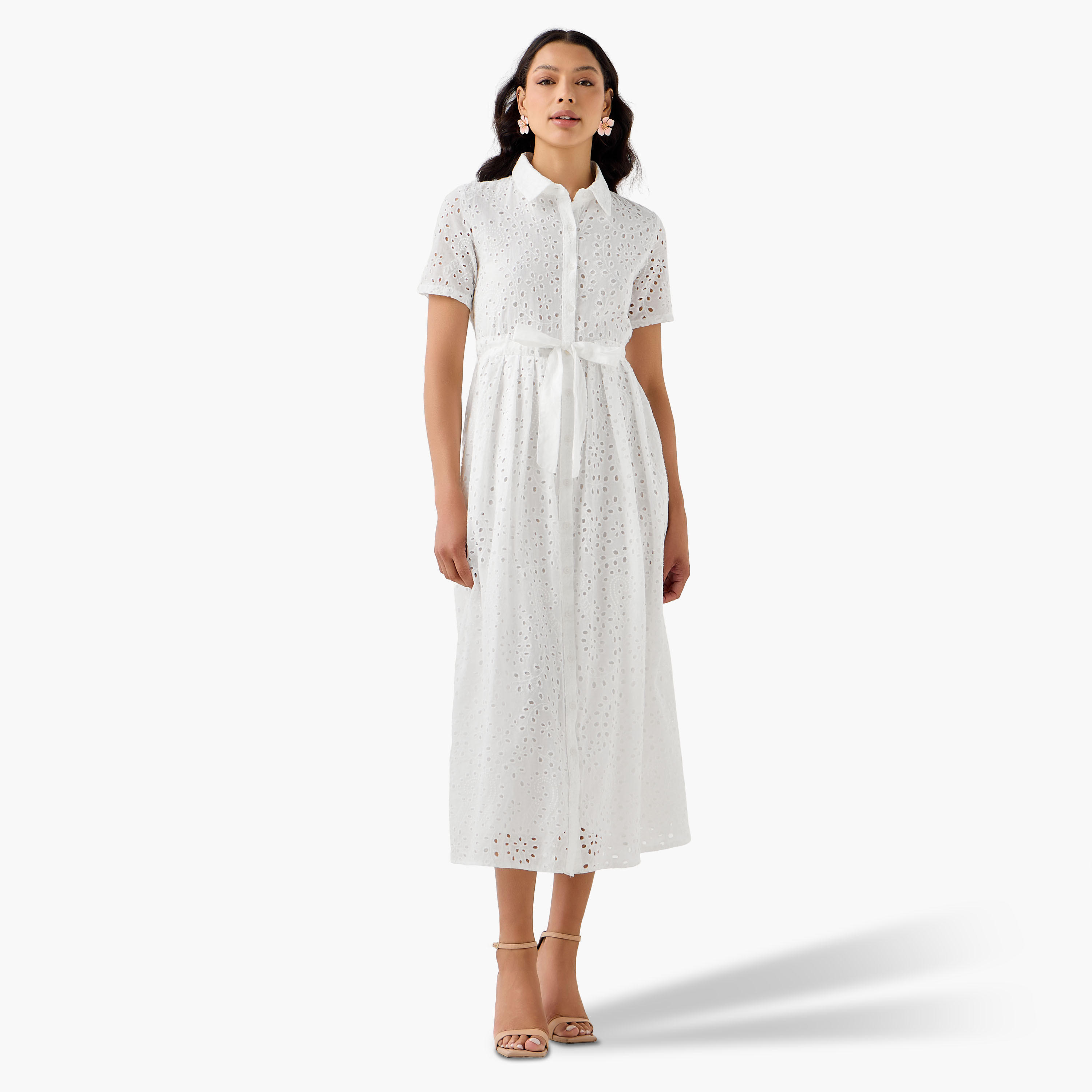 فستان قميص ميدي قطن بحزام وتطريز شيفلي من تو إكستريمز-women-clothing-dresses-image-4