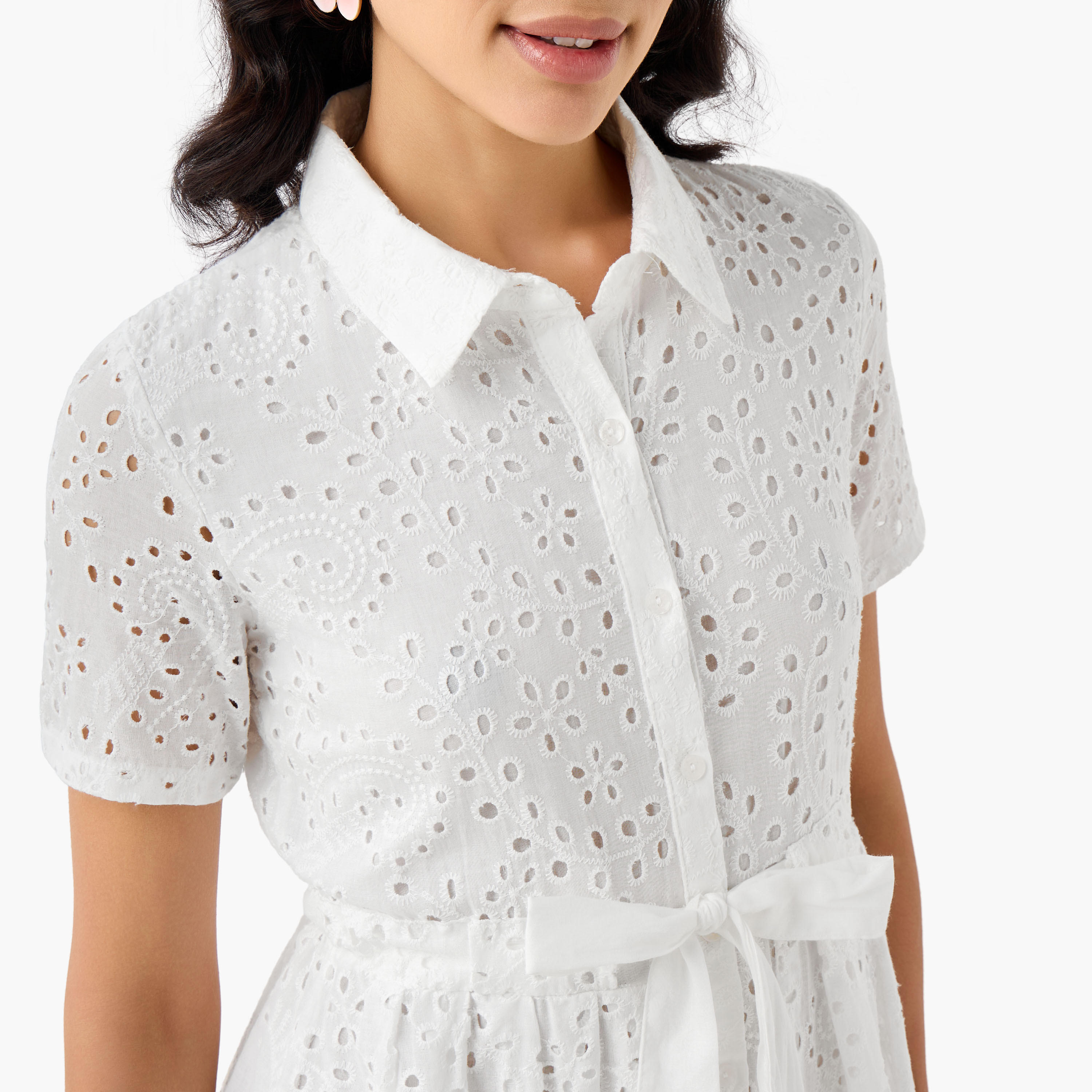2Xtremz Belted Midi Cotton Shirt Dress with Schiffli Embroidery-women-clothing-dresses-image-6