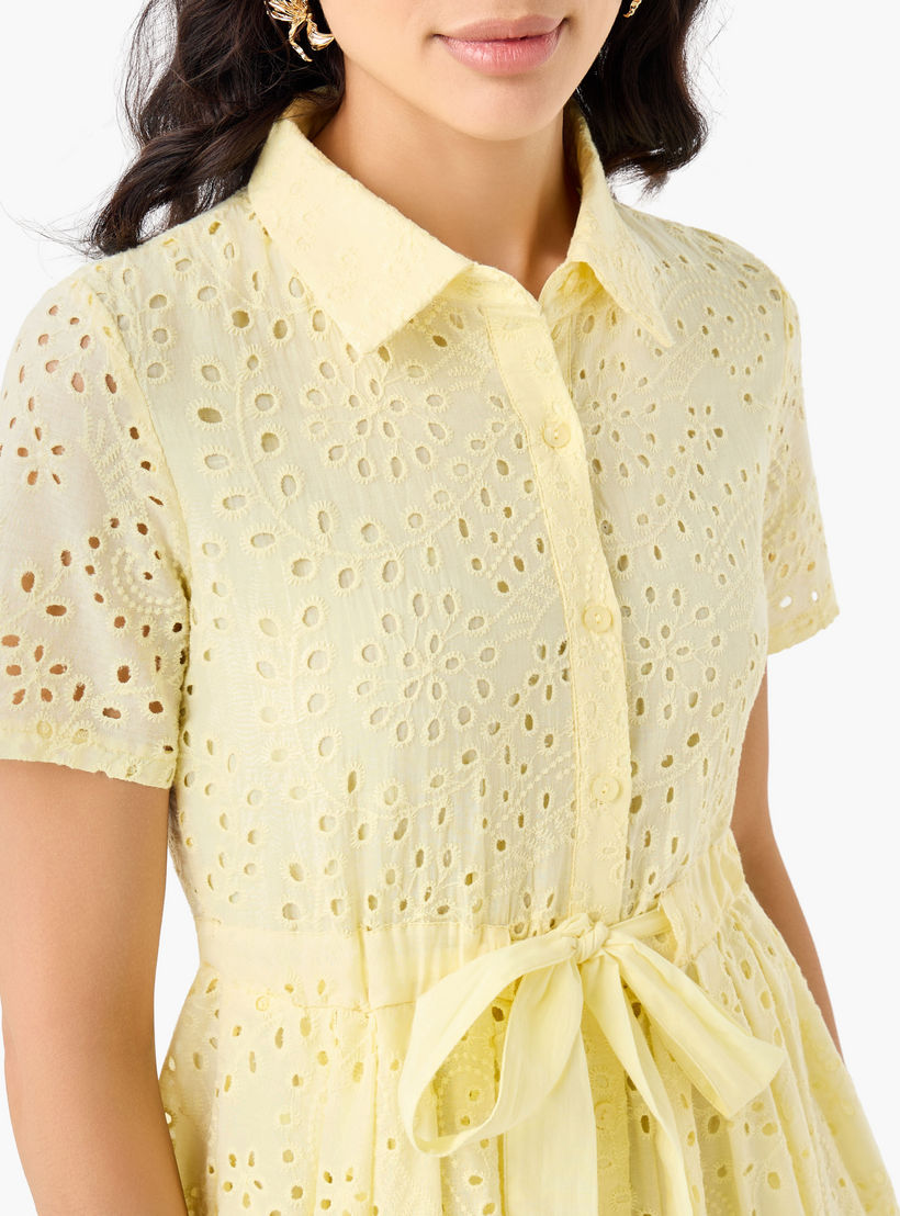 2Xtremz Belted Midi Cotton Shirt Dress with Schiffli Embroidery-women-clothing-dresses-image-2