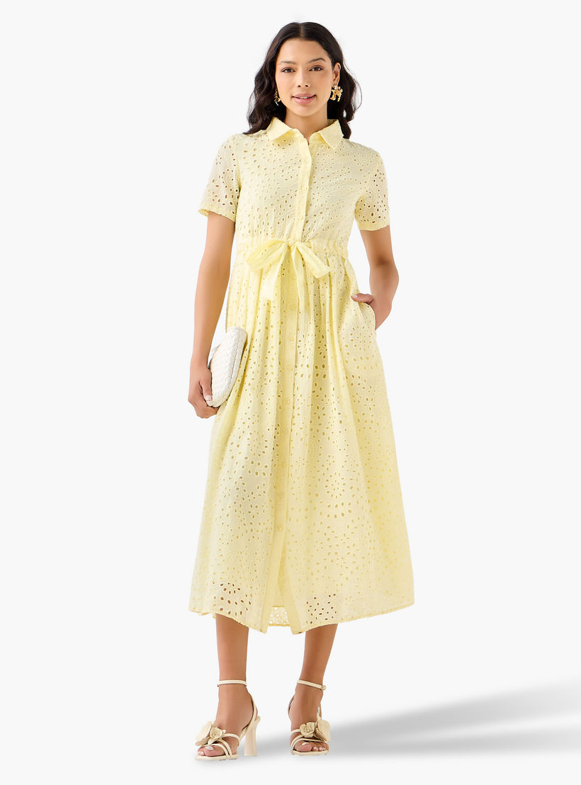 2Xtremz Belted Midi Cotton Shirt Dress with Schiffli Embroidery-women-clothing-dresses-image-3
