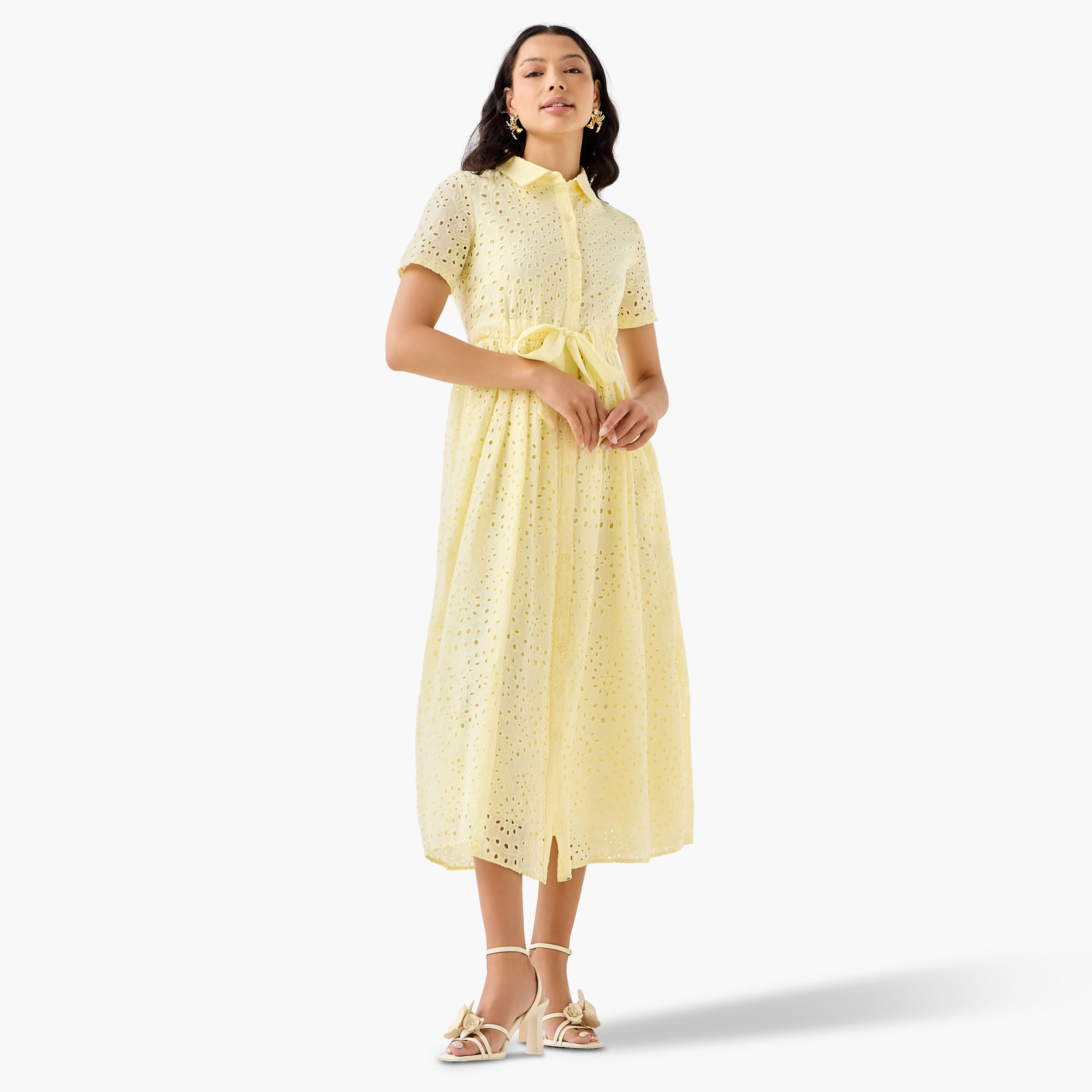 2Xtremz Belted Midi Cotton Shirt Dress with Schiffli Embroidery-women-clothing-dresses-image-4