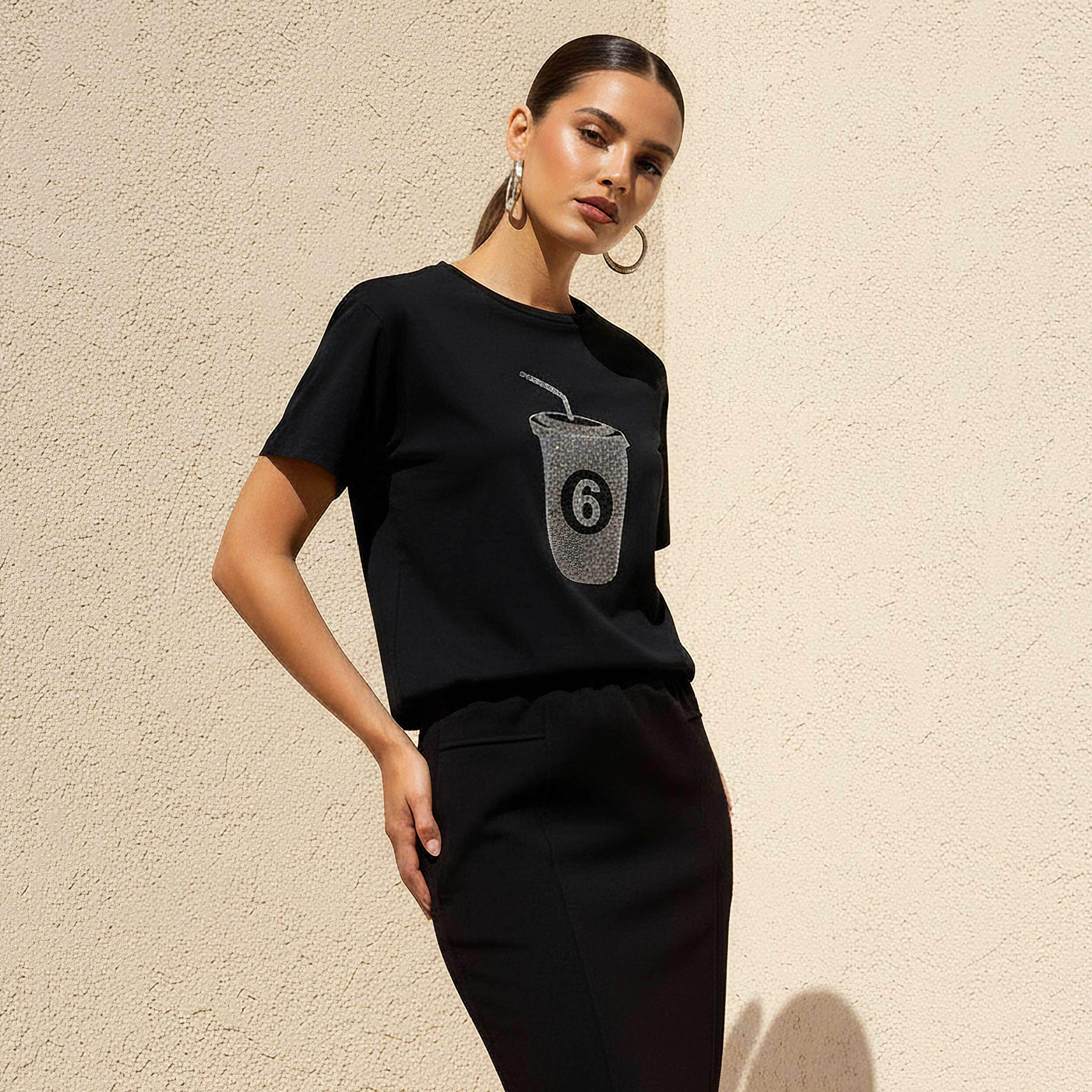 تيشيرت قطن بتفاصيل مزينة من تو إكستريمز-women-clothing-tshirts-image-1