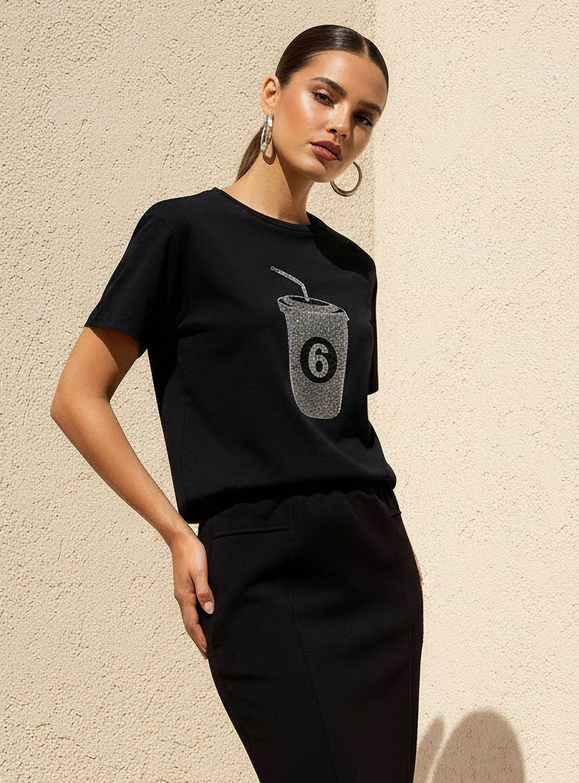 تيشيرت قطن بتفاصيل مزينة من تو إكستريمز-women-clothing-tshirts-image-1