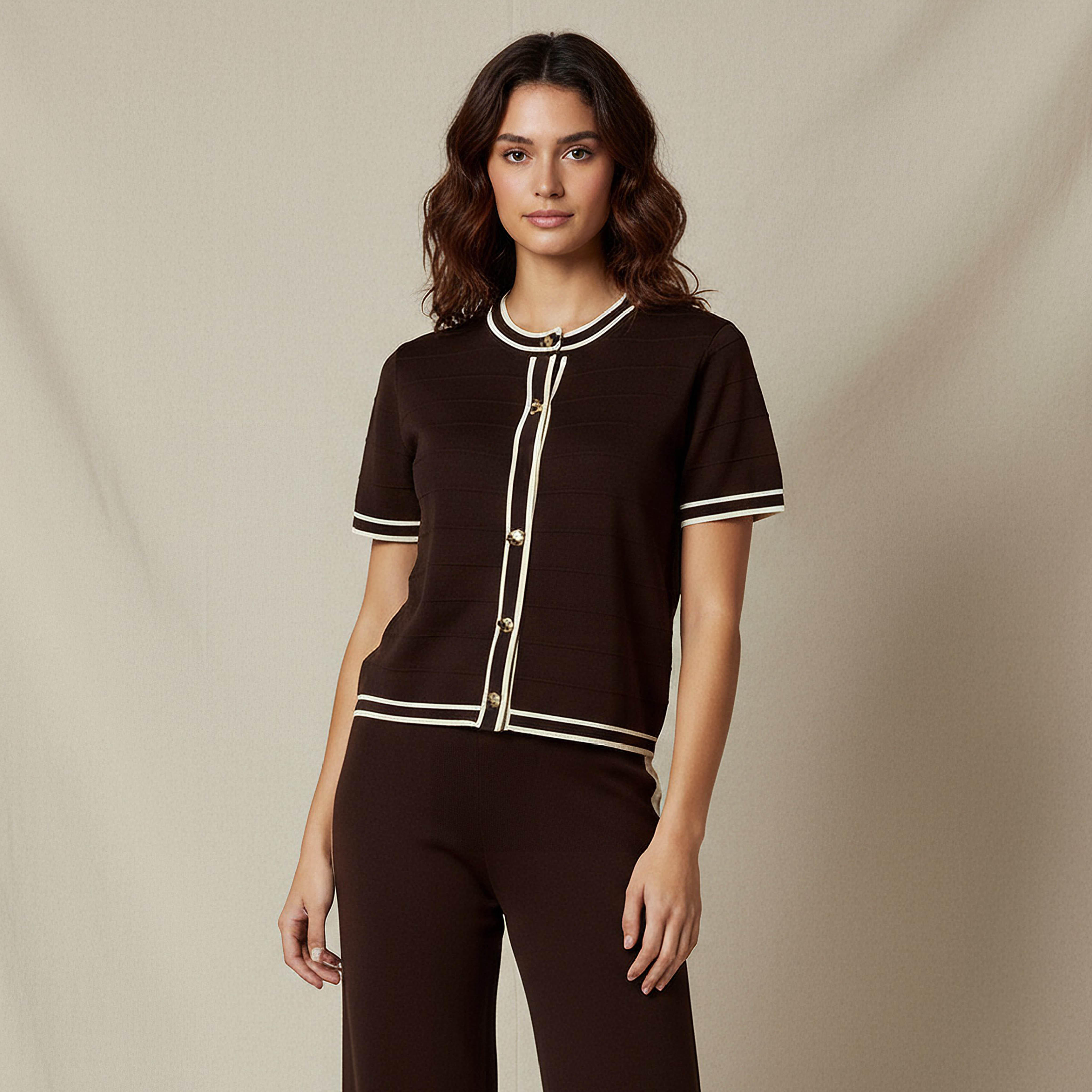 بلوزة بقصّة عادية ودرزات متباينة من تو إكستريمز-women-clothing-coordsets-image-1
