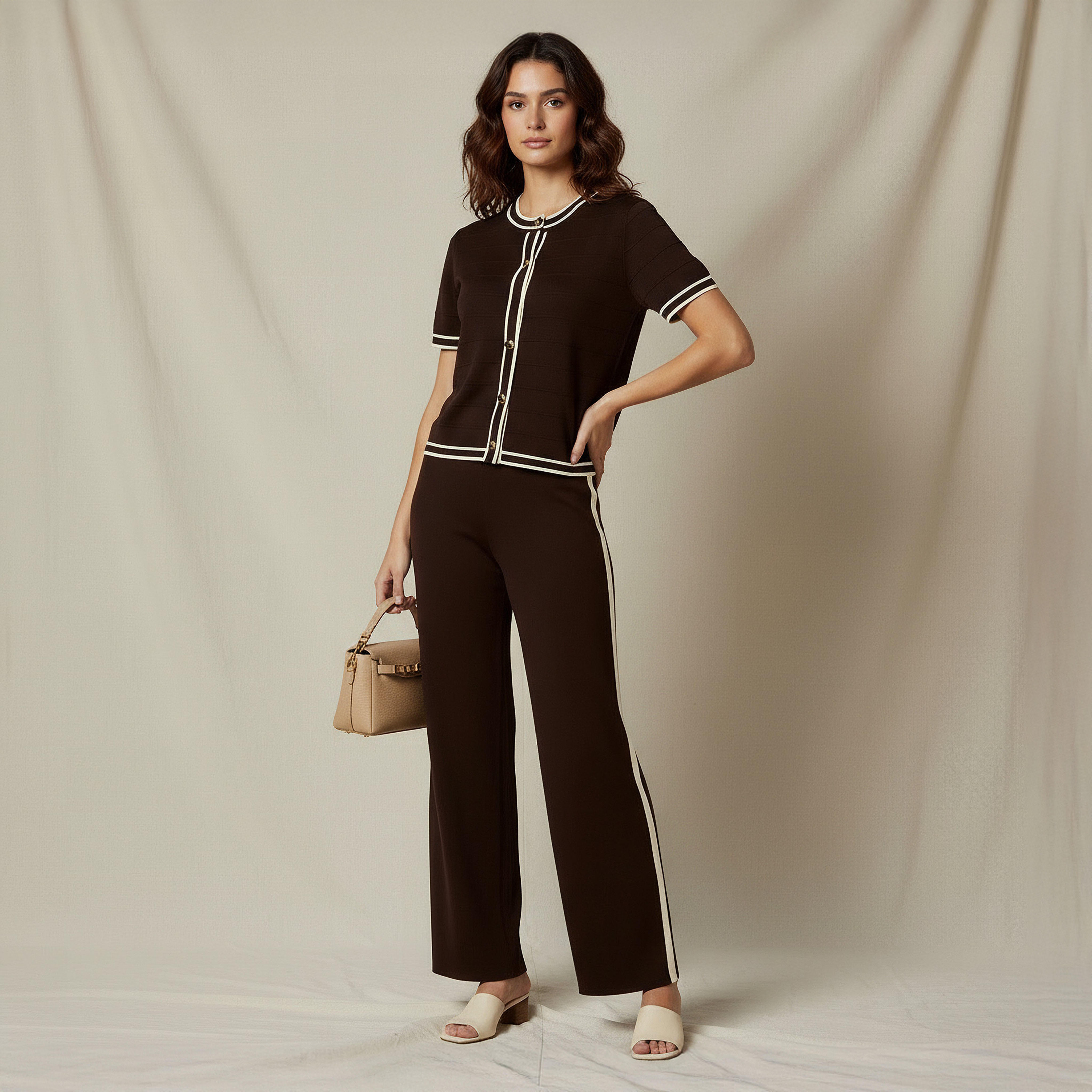 بلوزة بقصّة عادية ودرزات متباينة من تو إكستريمز-women-clothing-coordsets-image-2