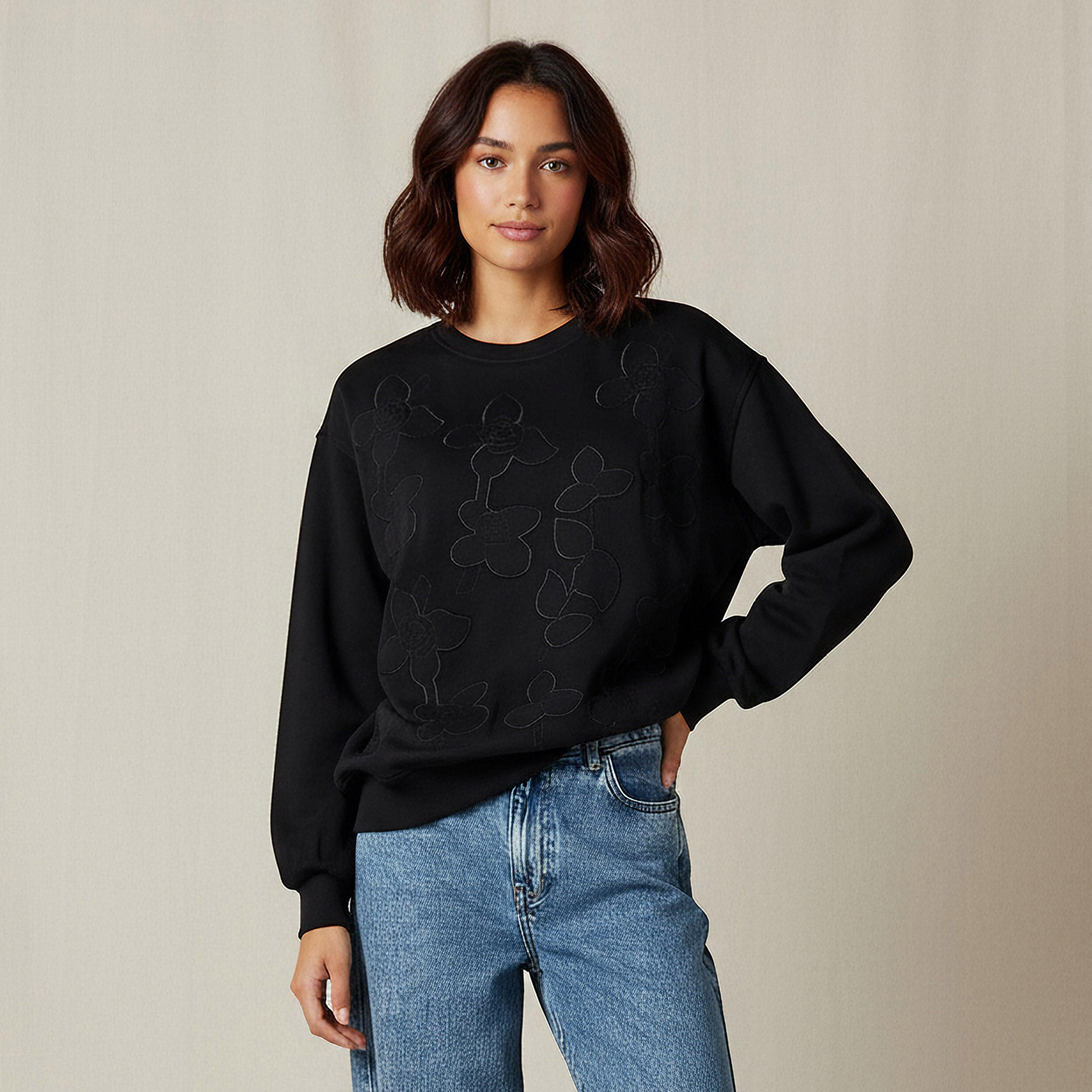 سويت شيرت بقصة عادية وتطريز من تو إكستريمز-women-winterwear-hoodiesandsweatshirts-sweatshirts-image-1