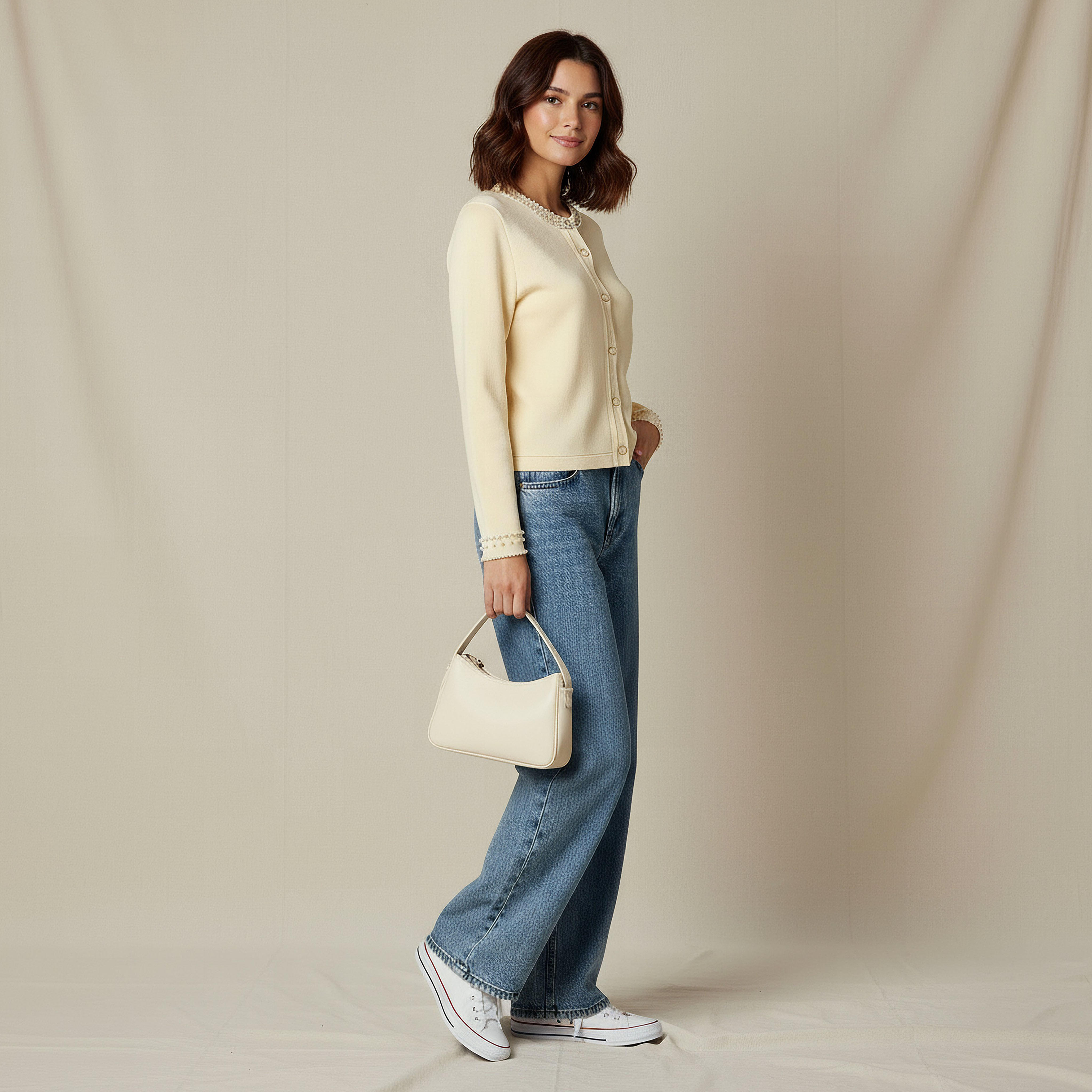 كارديجان بياقة مستديرة وتزيينات لؤلؤ من تو إكستريمز-women-winterwear-cardigansandjumpers-cardigans-image-2