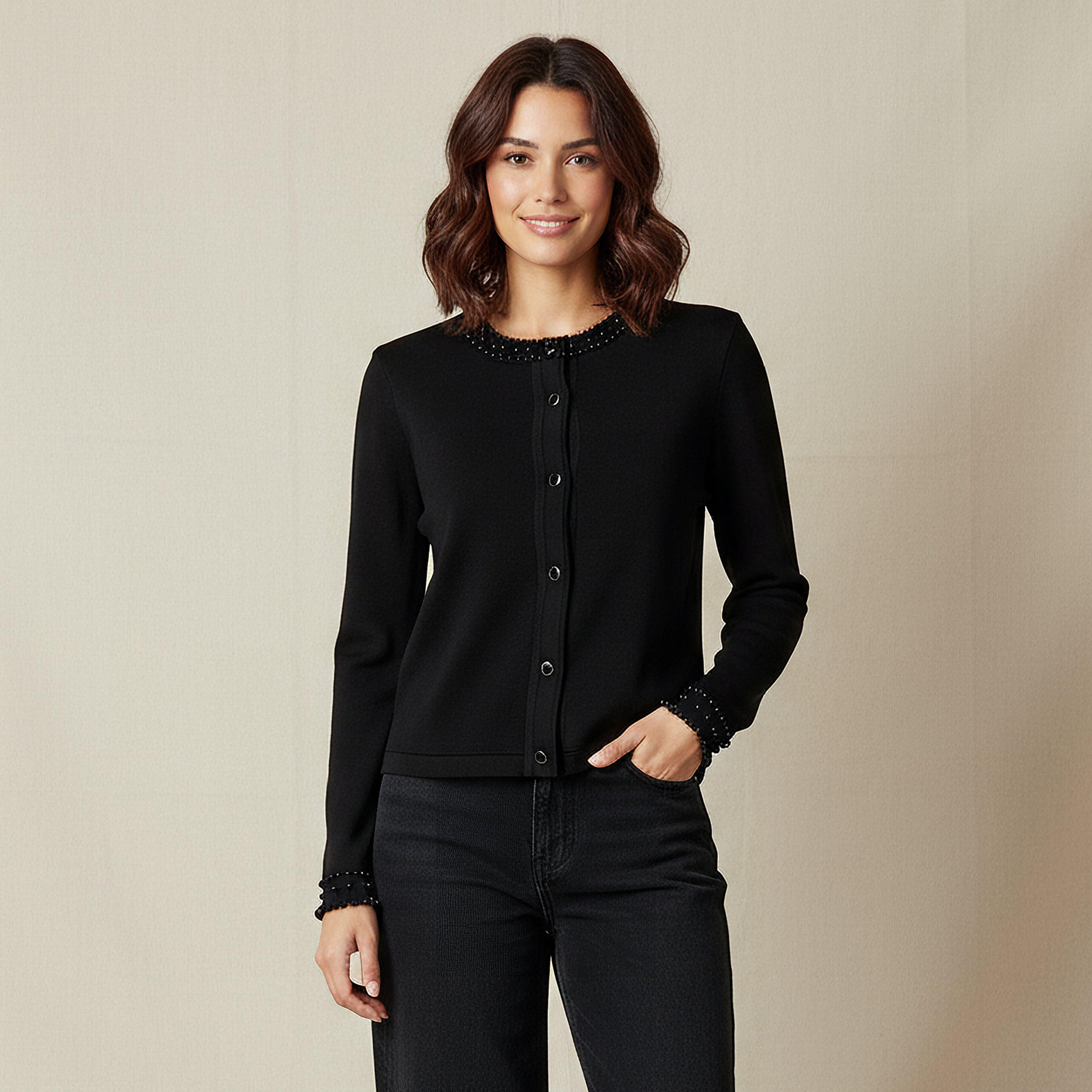 2Xtremz Pearl Embellished Round Neck Cardigan-women-winterwear-cardigansandjumpers-cardigans-image-1
