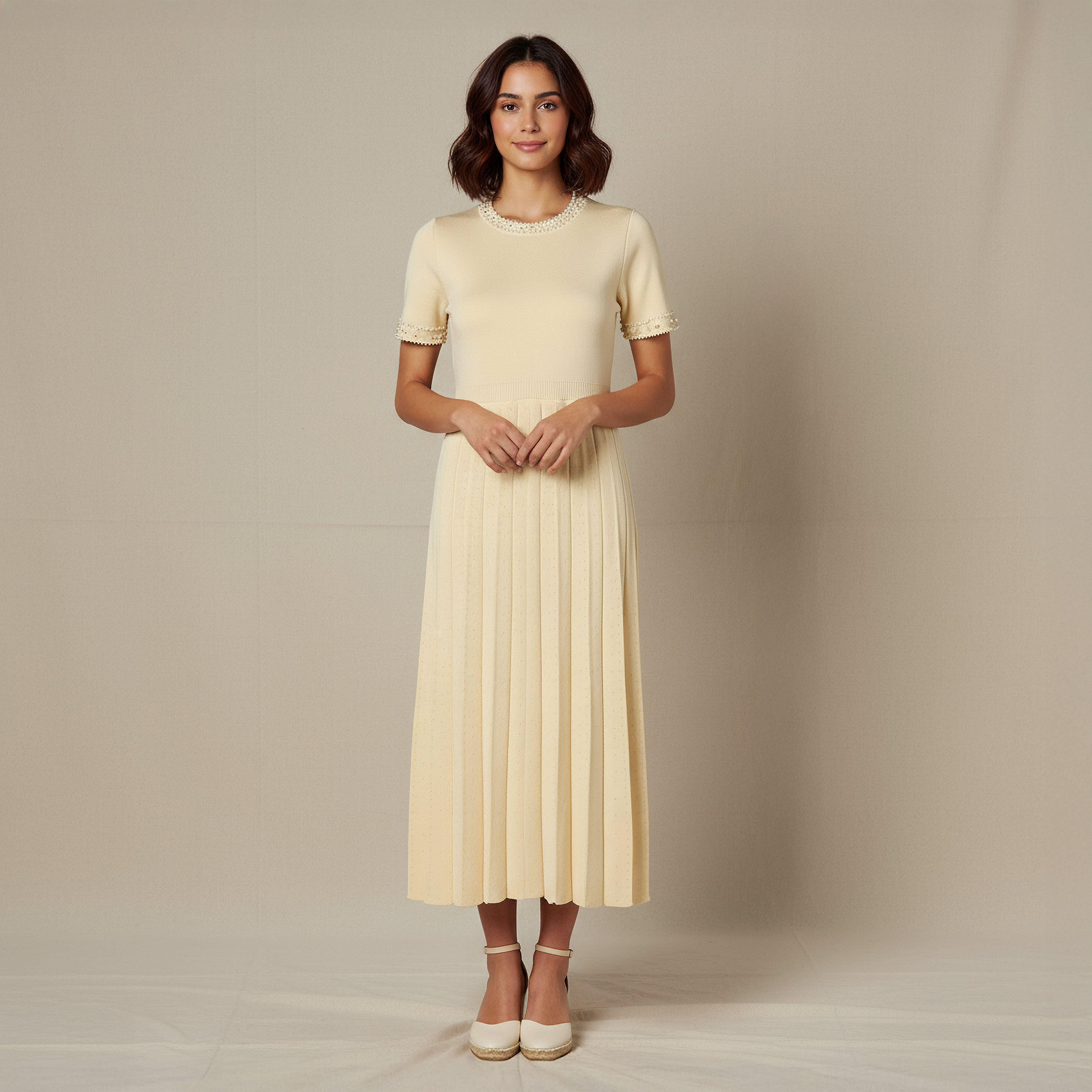 2Xtremz Pleated Midi Dress with Pearl Embellishment-women-clothing-dresses-image-1