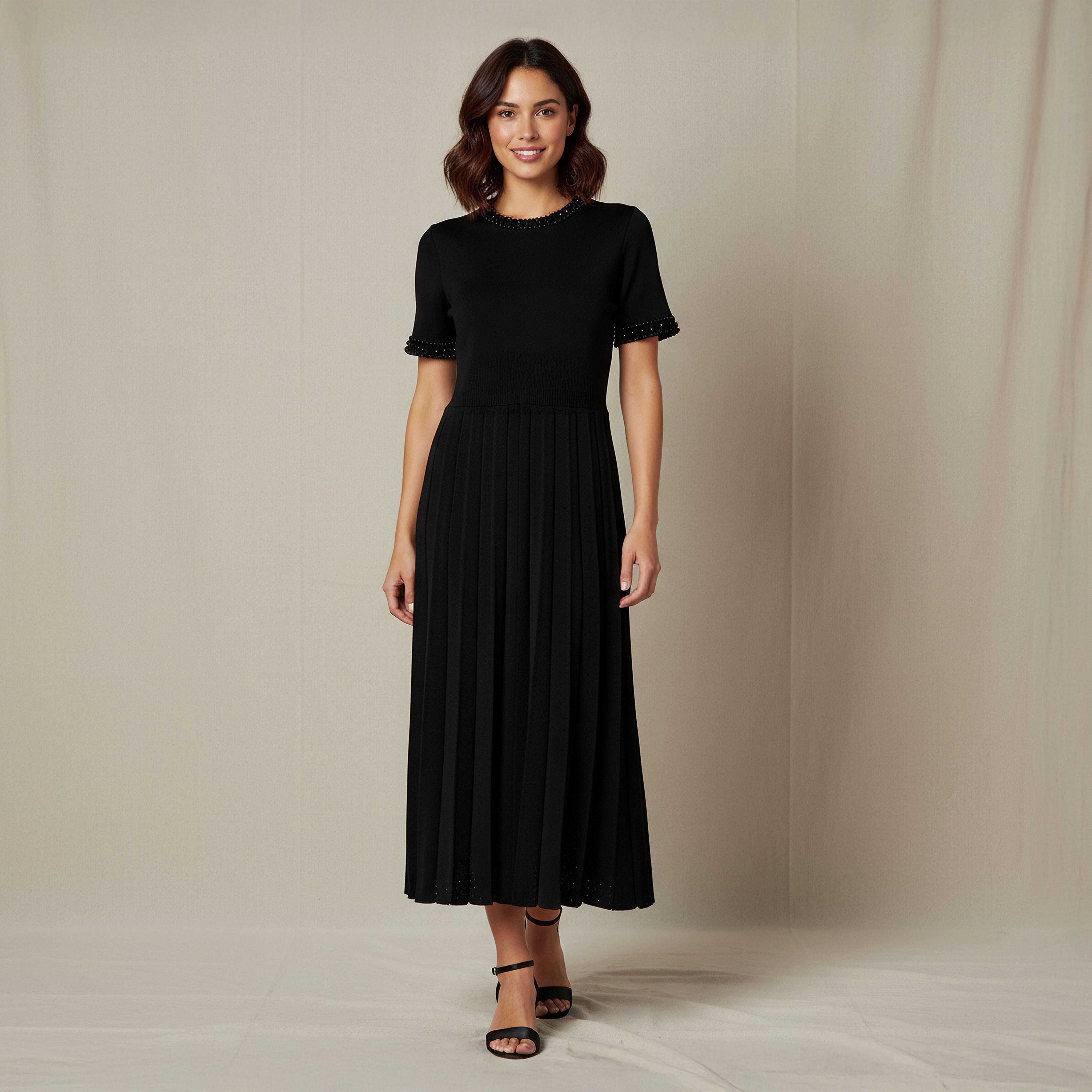 2Xtremz Pleated Midi Dress with Pearl Embellishment-women-clothing-dresses-image-1