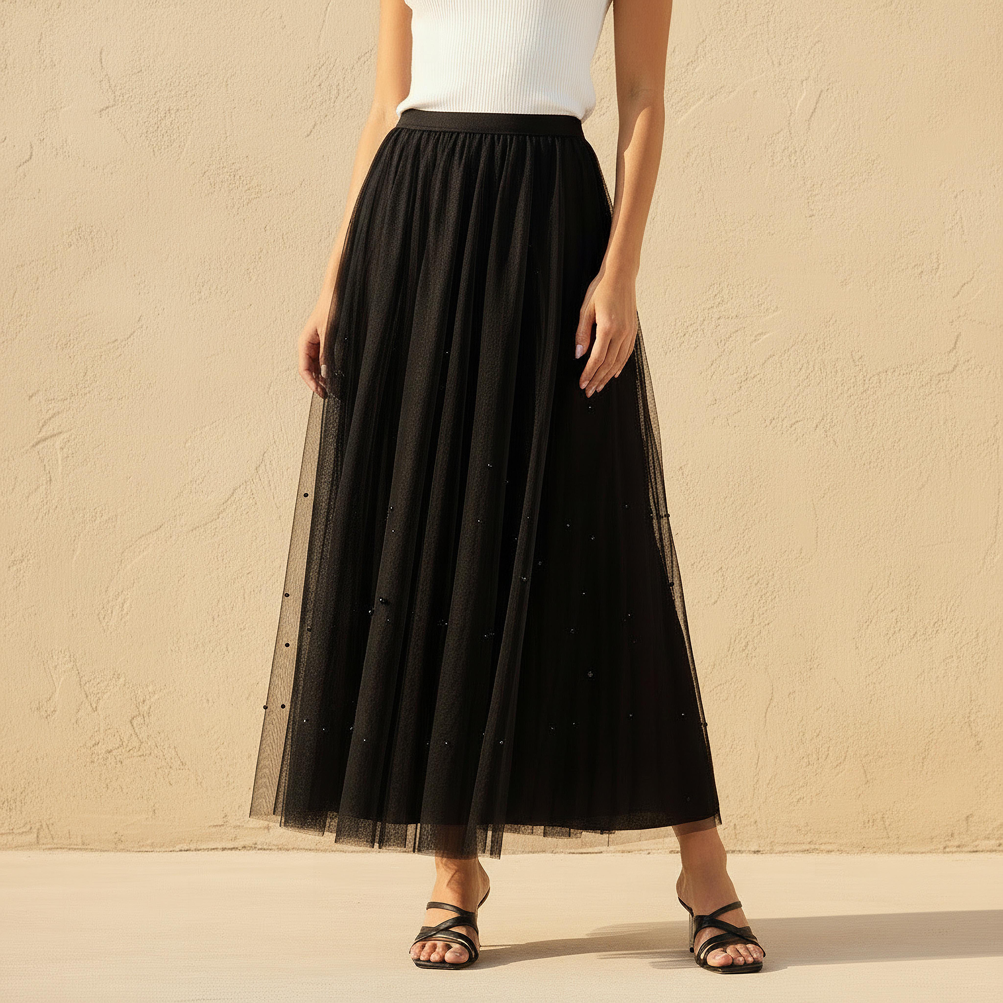 تنورة ماكسي مزينة بخصر مطاطي من تو إكستريمز-women-clothing-bottoms-skirts-image-1
