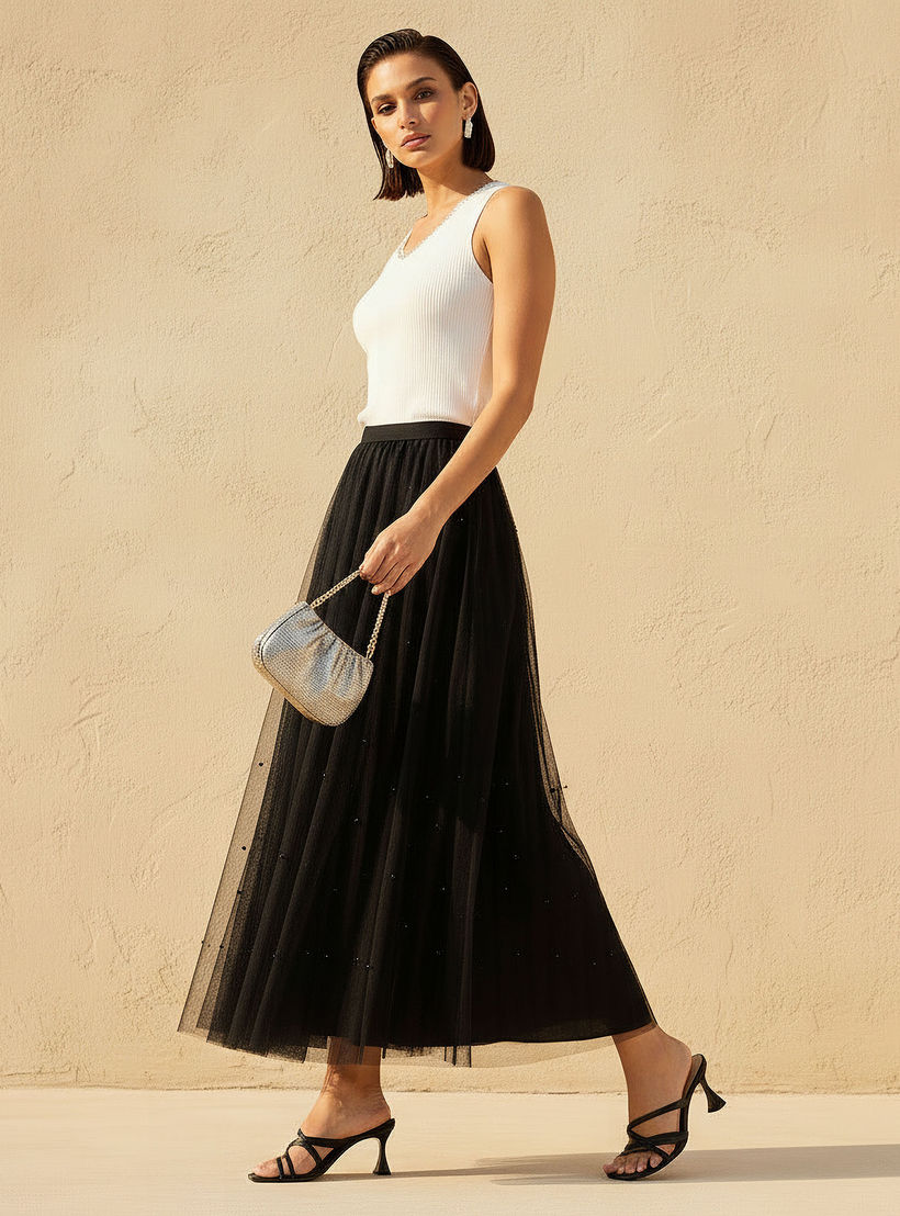 تنورة ماكسي مزينة بخصر مطاطي من تو إكستريمز-women-clothing-bottoms-skirts-image-2